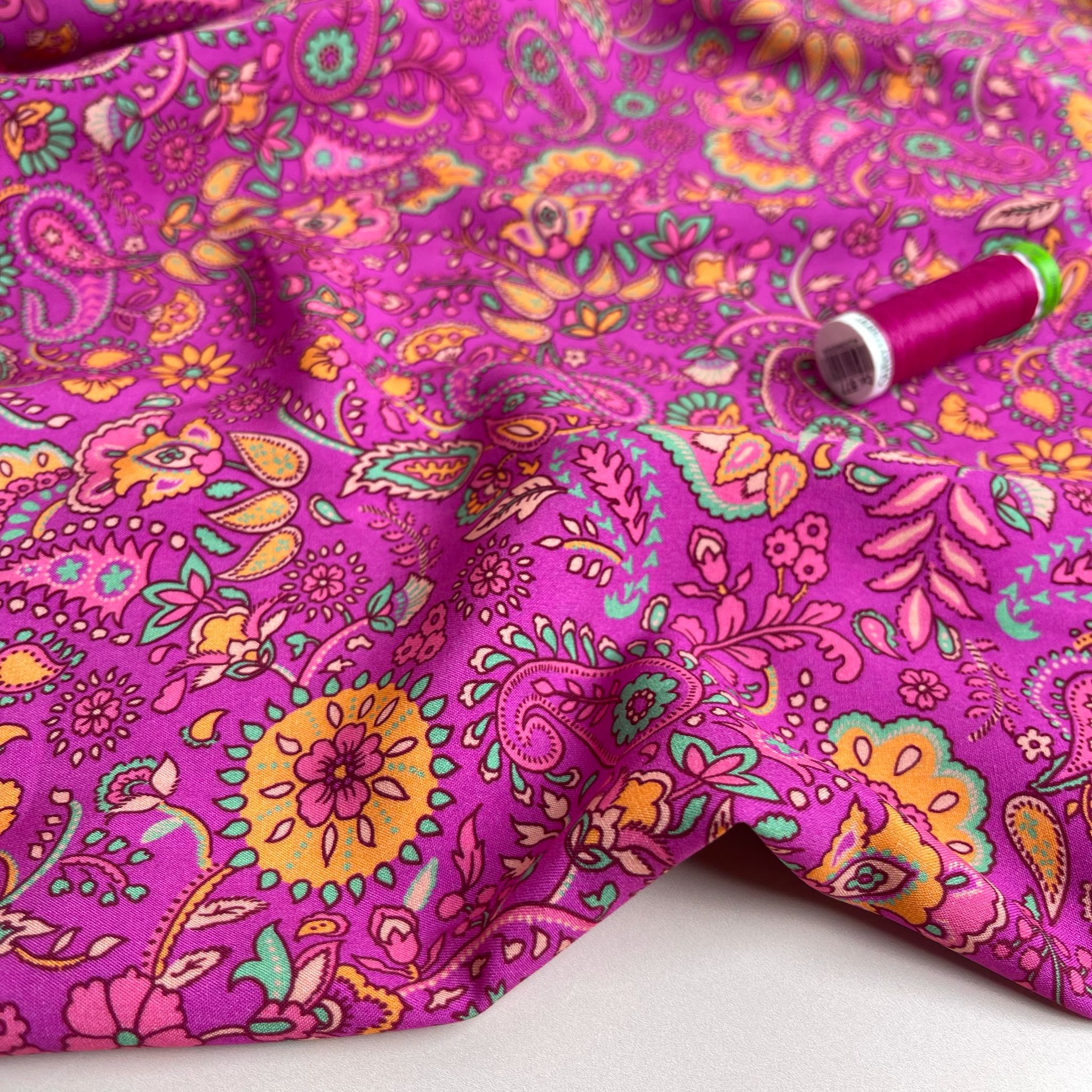 Fuchsia Paisley LENZING™ ECOVERO™ Viscose Fabric