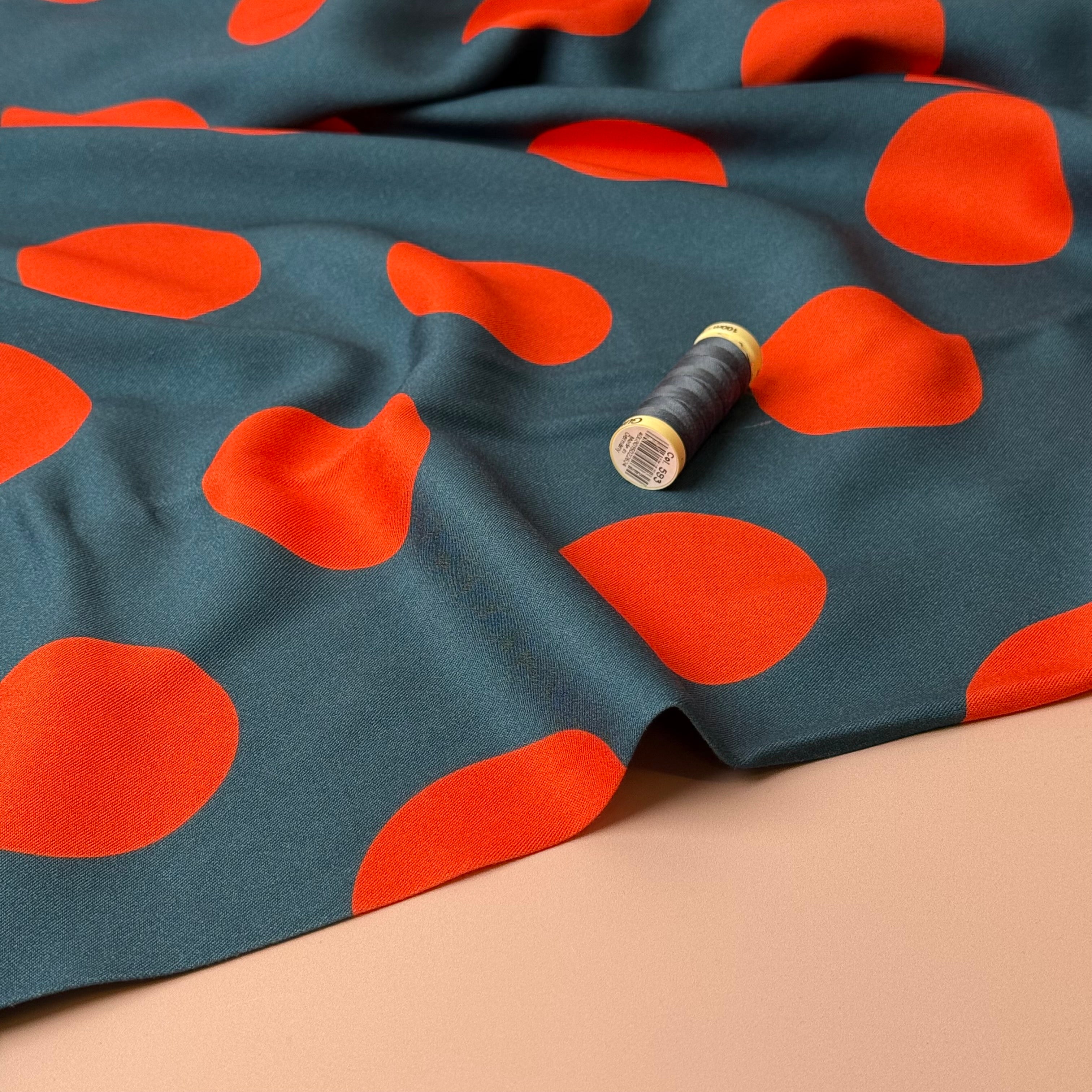 Light & Lush - Large Polka Dots in Orange Viscose Twill Fabric
