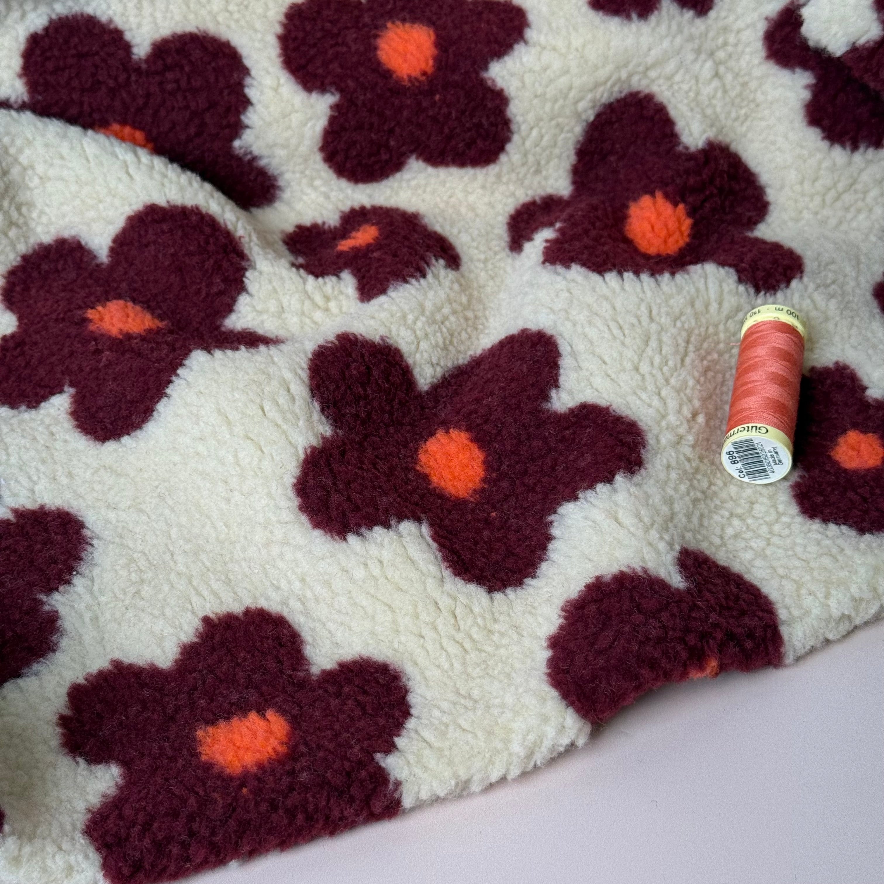 Flowers on Beige Teddy Coating Fabric