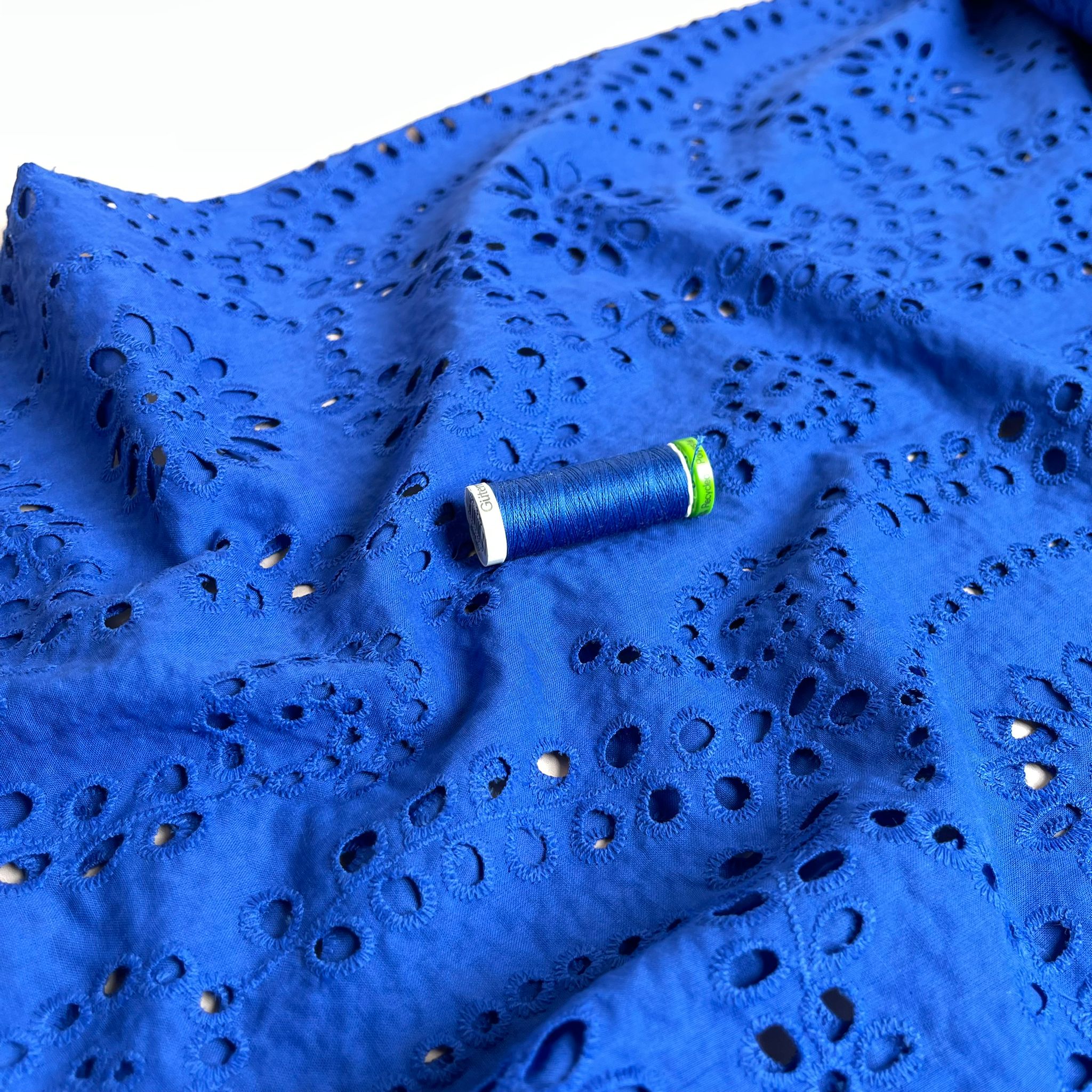 REMNANT 0.75 Metre - Sweet Vines Cobalt Blue Cotton Broderie Anglaise Fabric