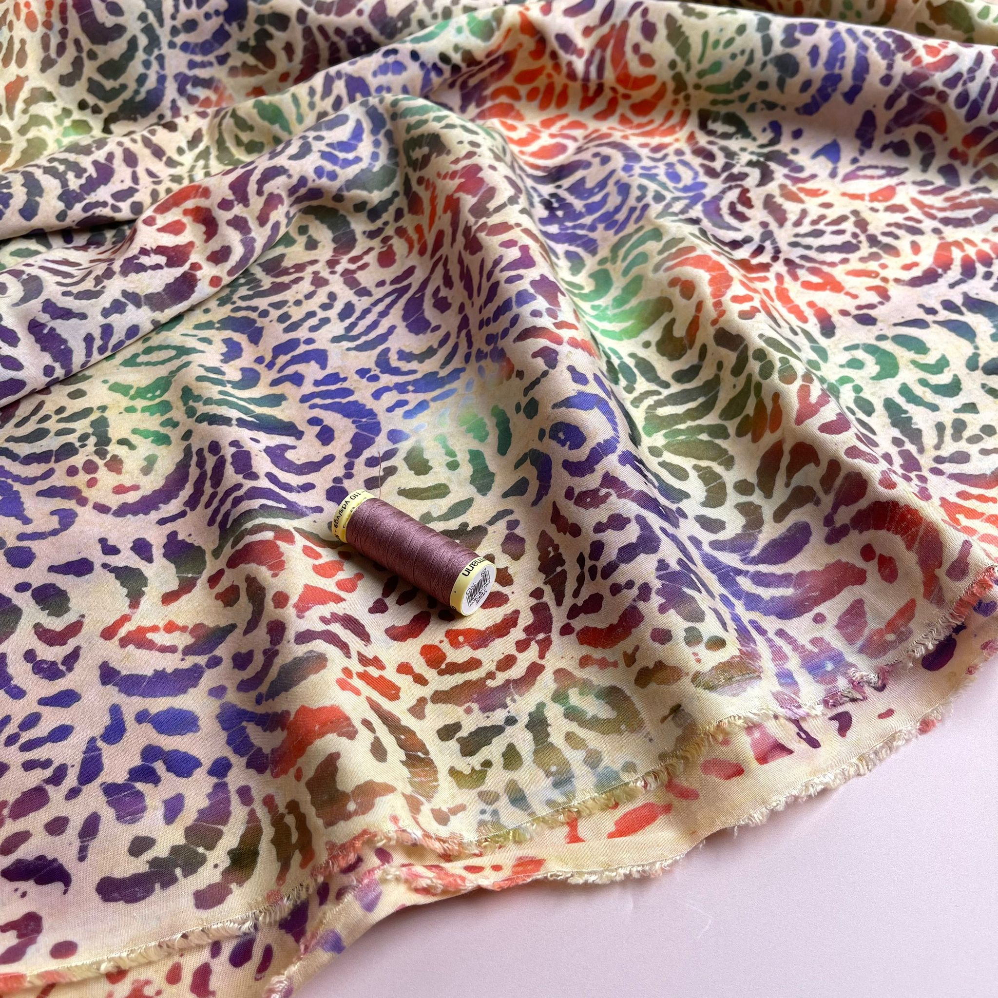REMNANT 3 Metres - Batik Rainbow Foliage Cotton Fabric