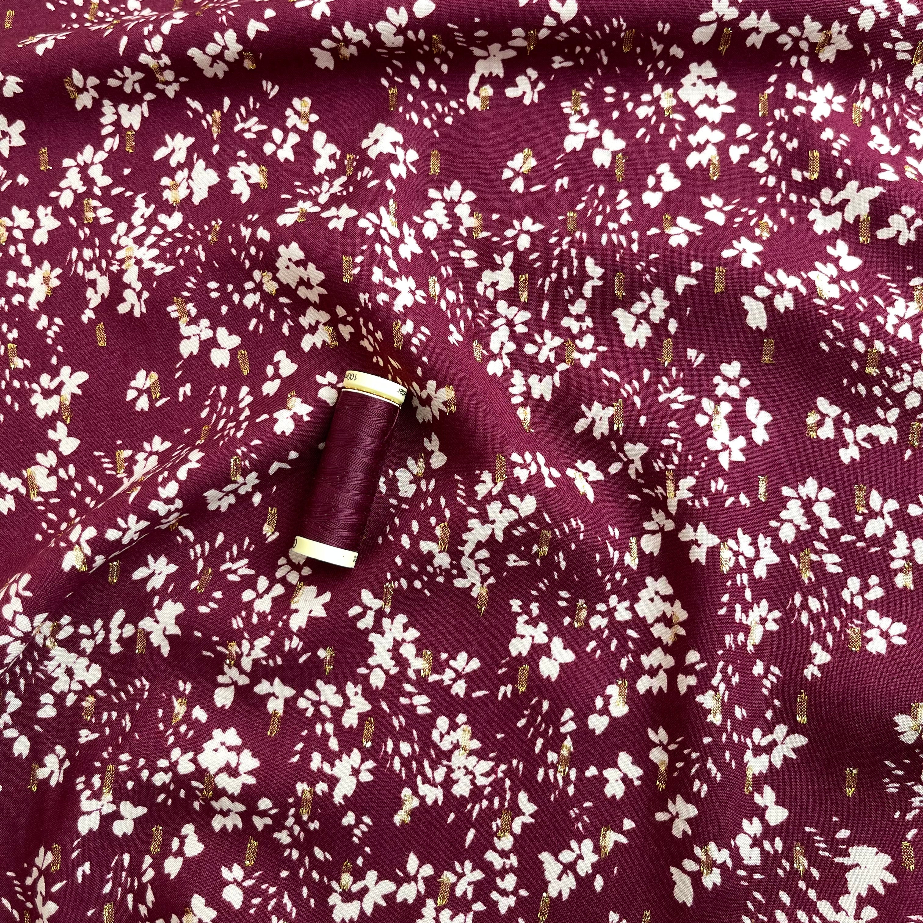 Sparkle Flowers on Maroon Viscose Fabric