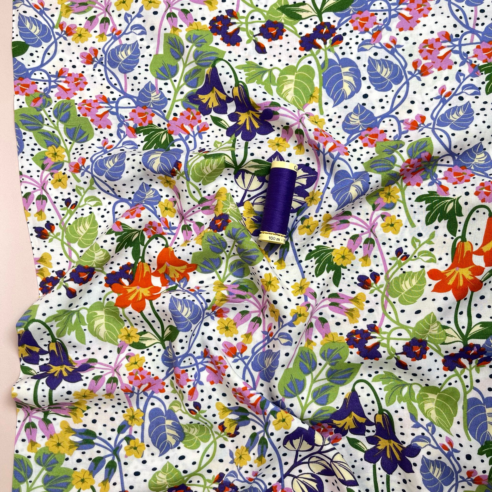 Tropical Foliage on White Viscose Fabric