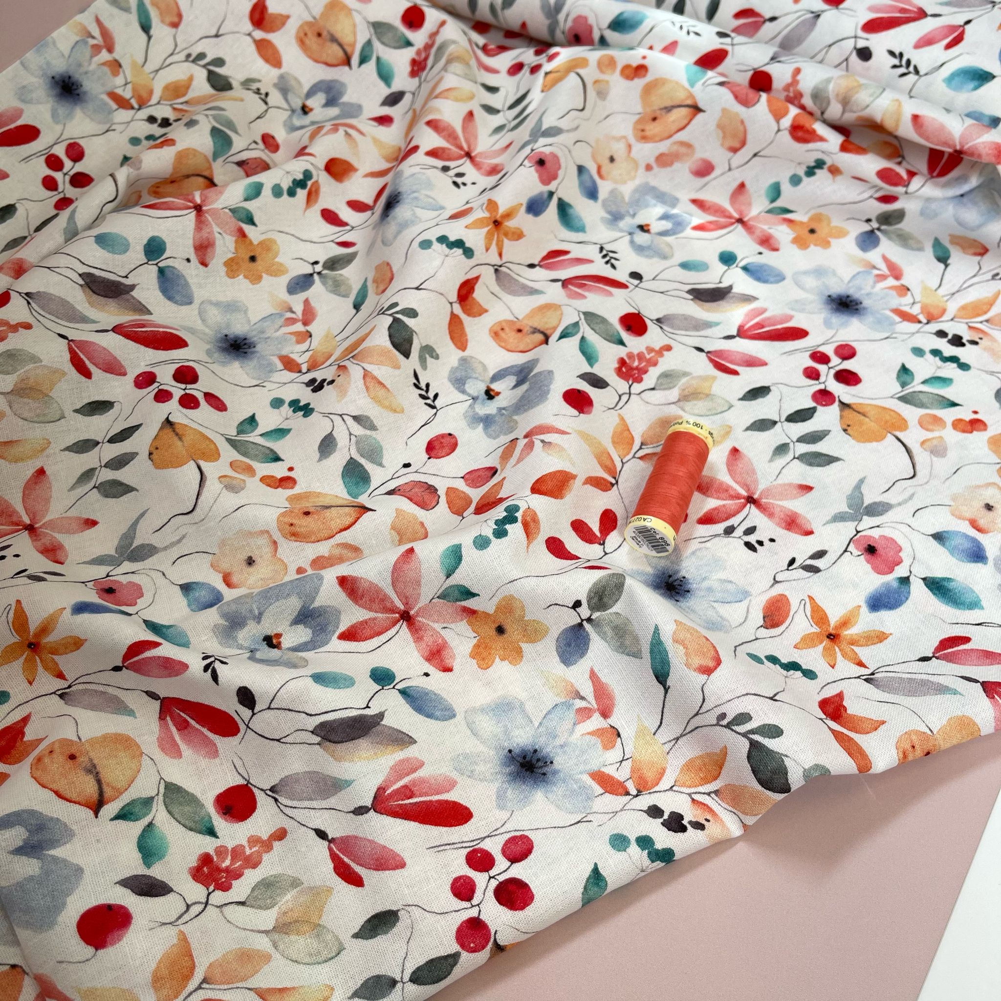 Watercolour Blossoms Viscose Linen Fabric