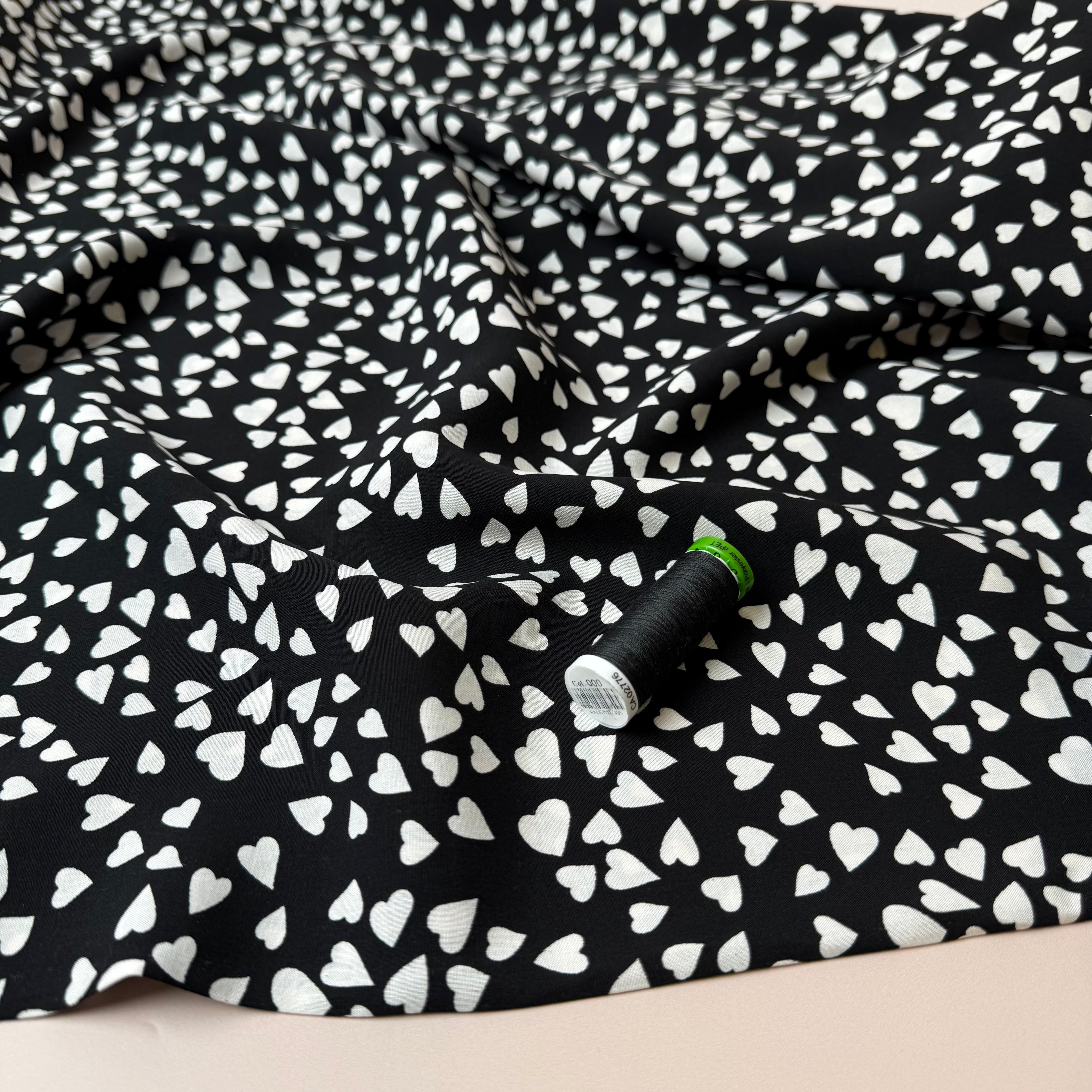 Shower of Hearts in Black LENZING™ ECOVERO™ Viscose Fabric
