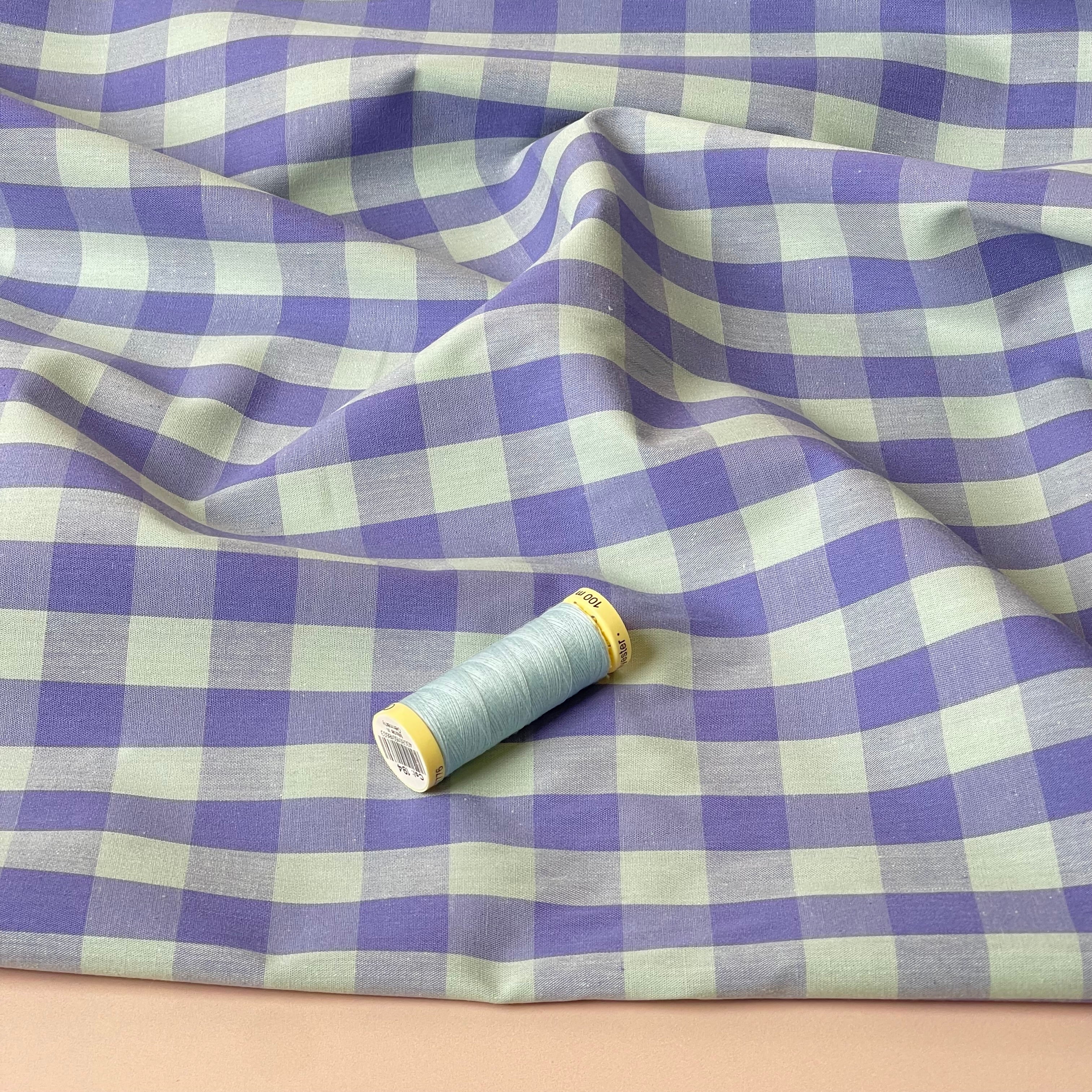 Yarn Dyed Purple & Aqua Gingham Cotton Fabric