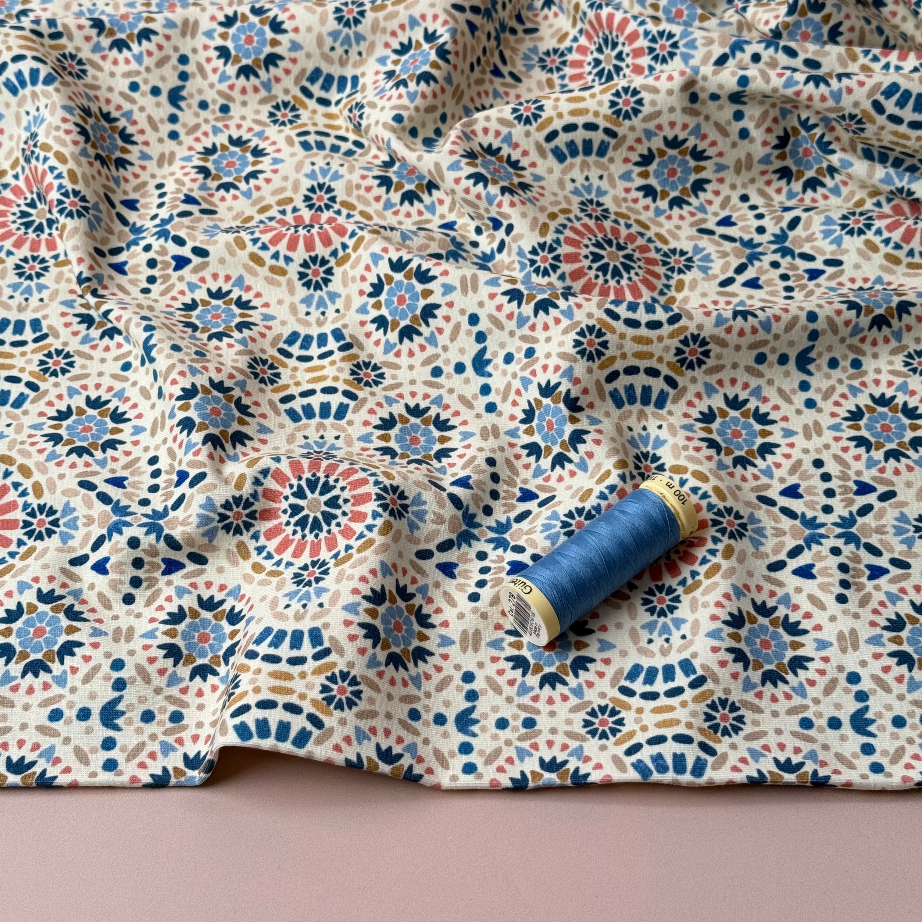 Danish Design - Ornaments Blue on Off-white Cotton Jersey