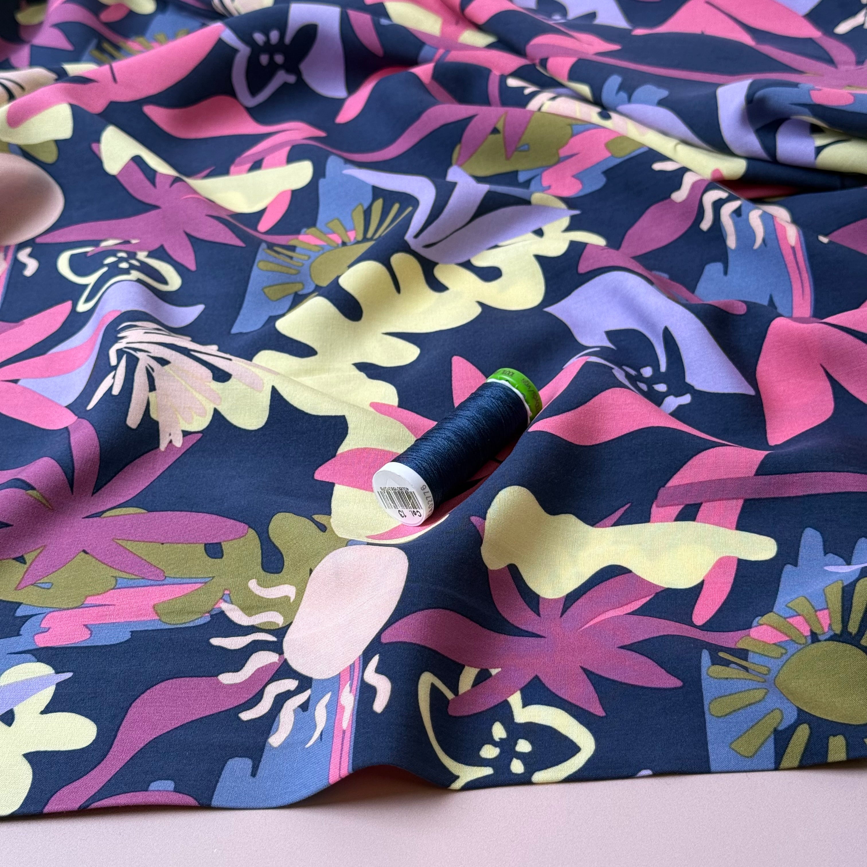 Autumn Resort on Navy LENZING™ ECOVERO™ Viscose Fabric