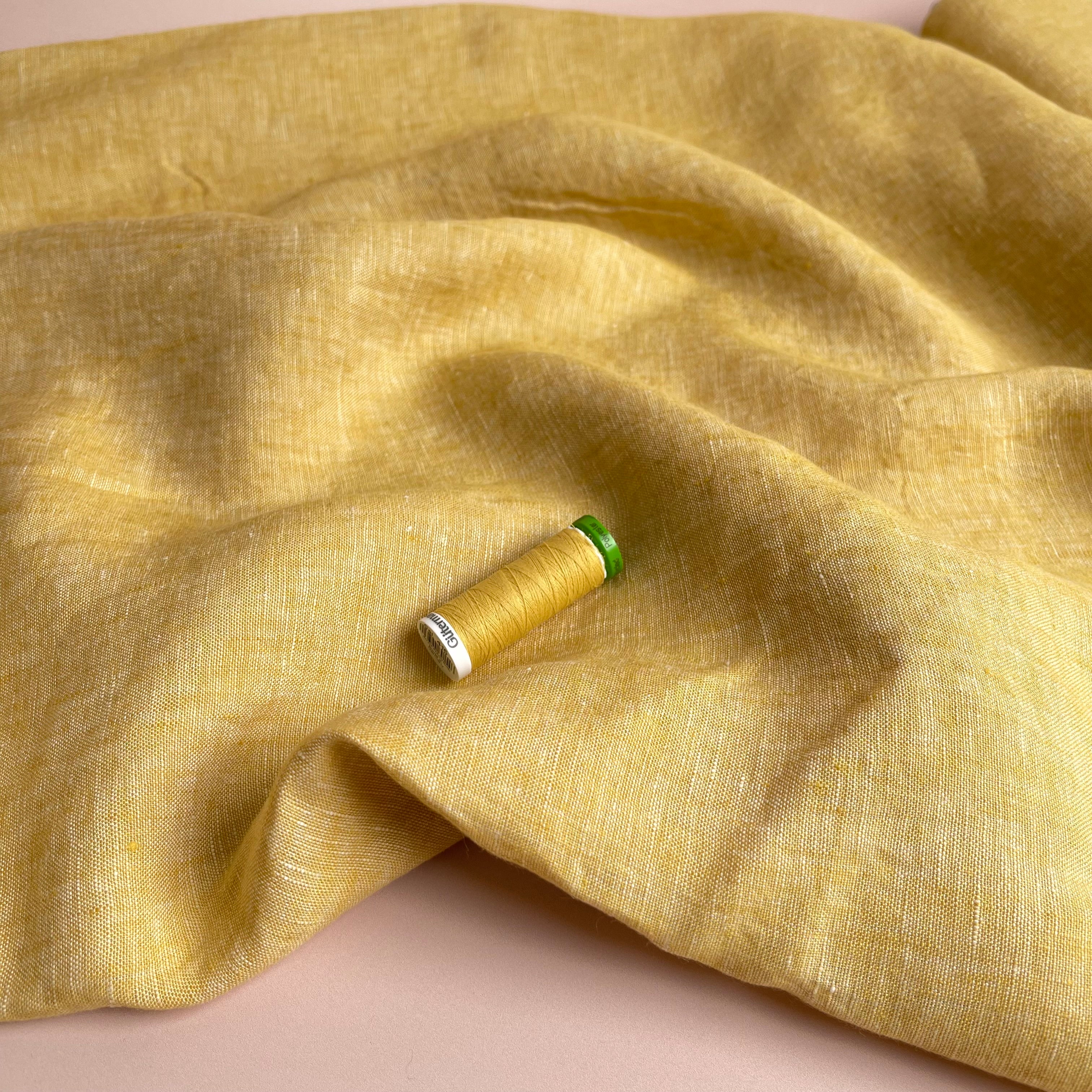 Yarn Dyed Pure Linen Fabric in Yellow