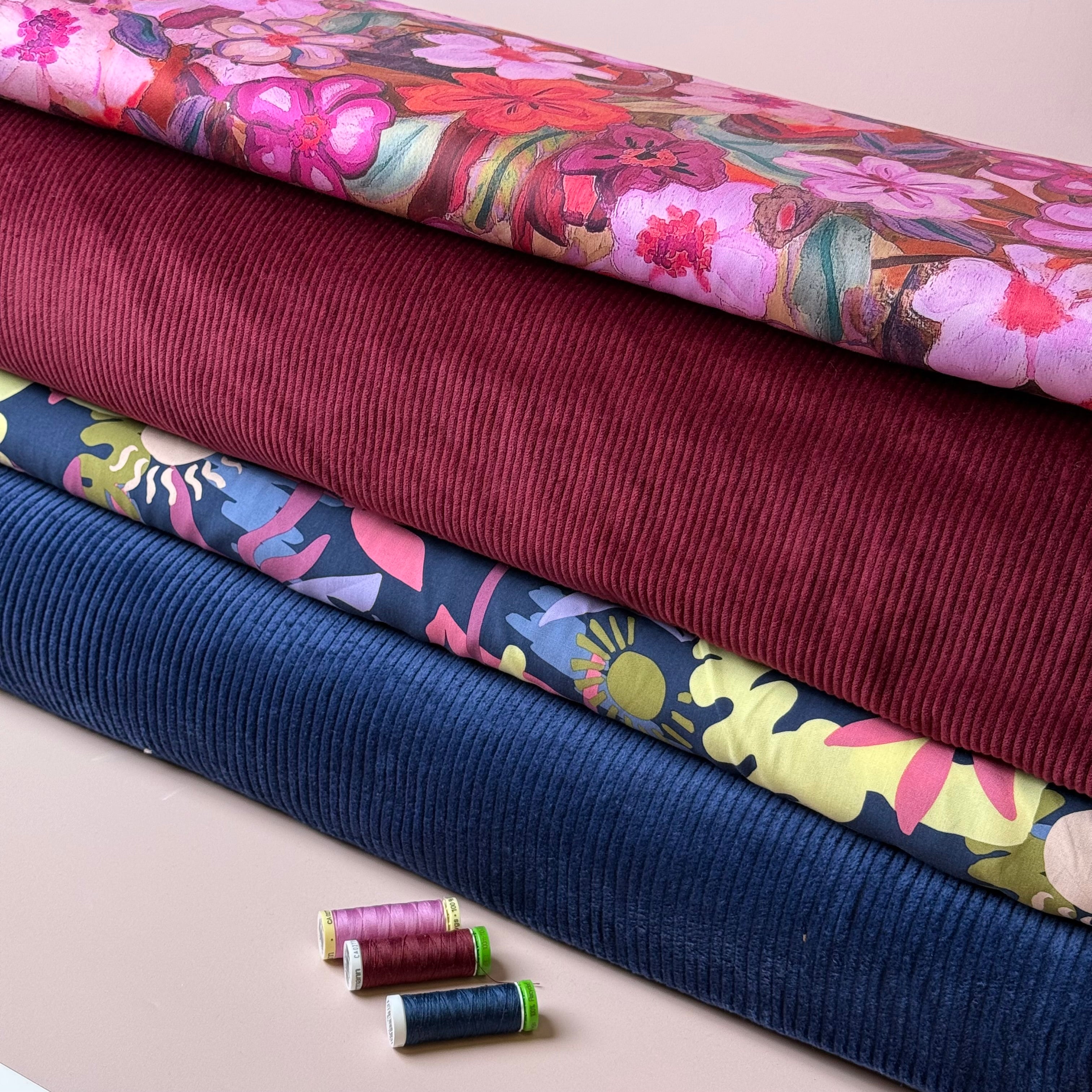Autumn Resort on Navy LENZING™ ECOVERO™ Viscose Fabric