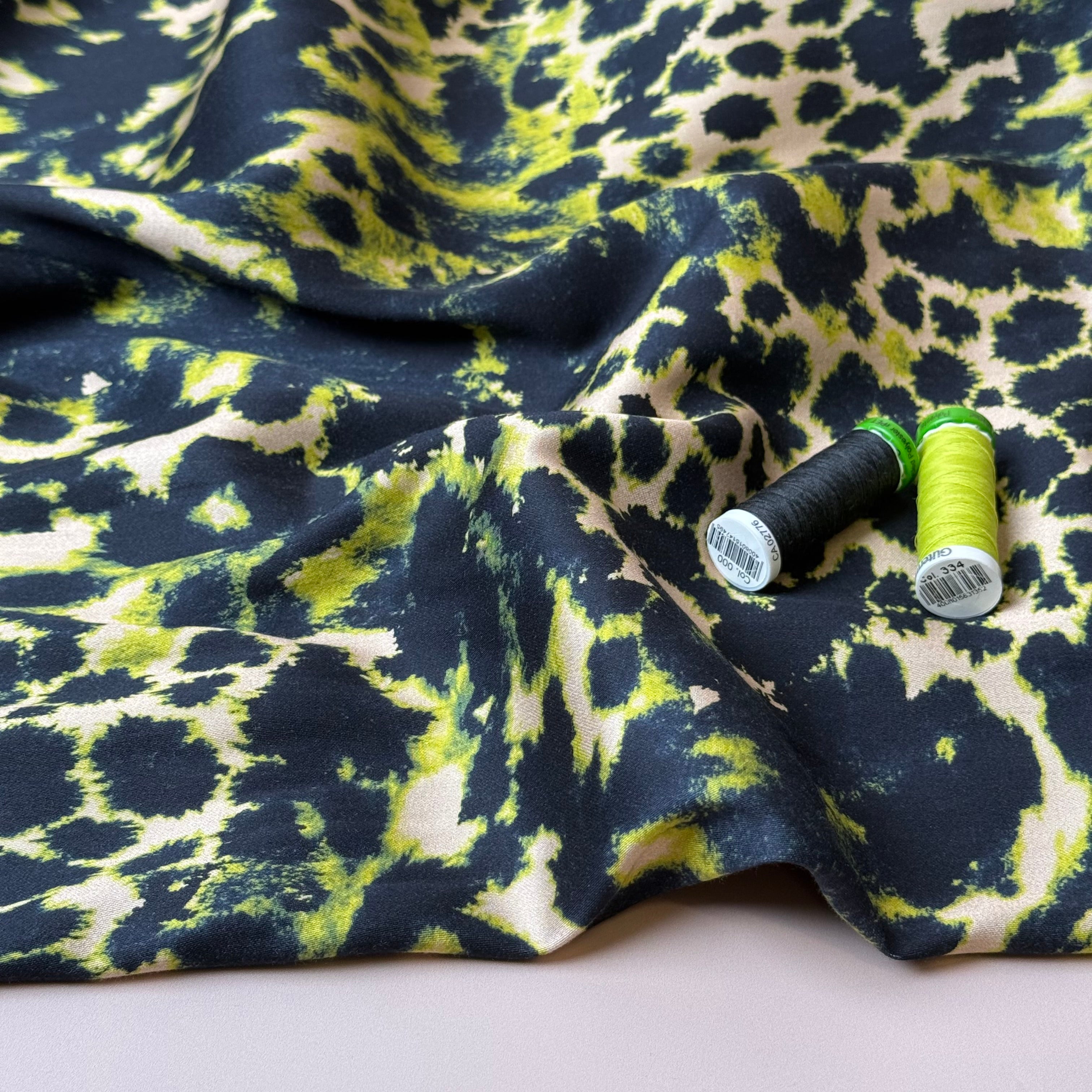 Lime Animal Print Viscose Sateen Fabric