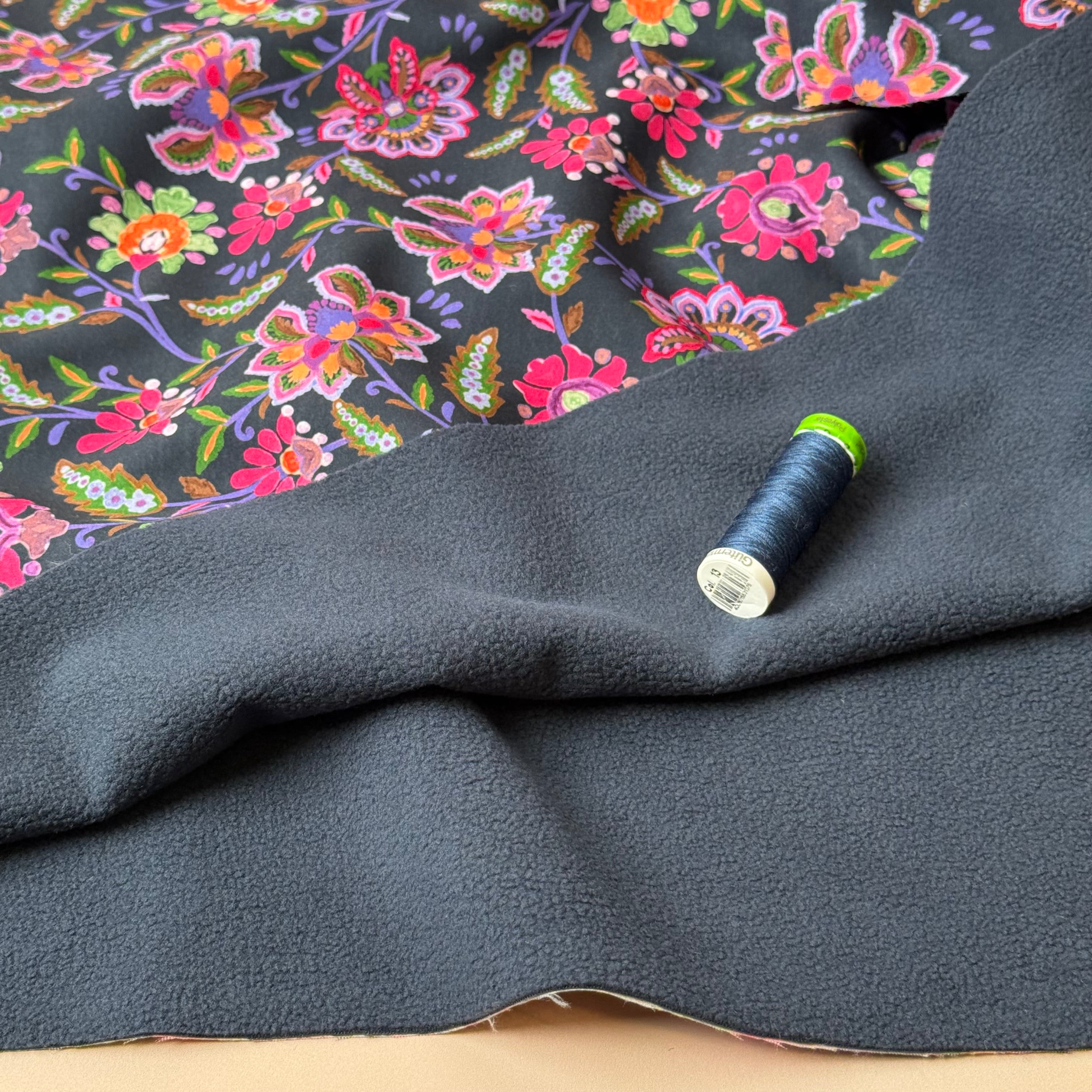Abstract Floral in Navy Soft Shell Fleece Fabric