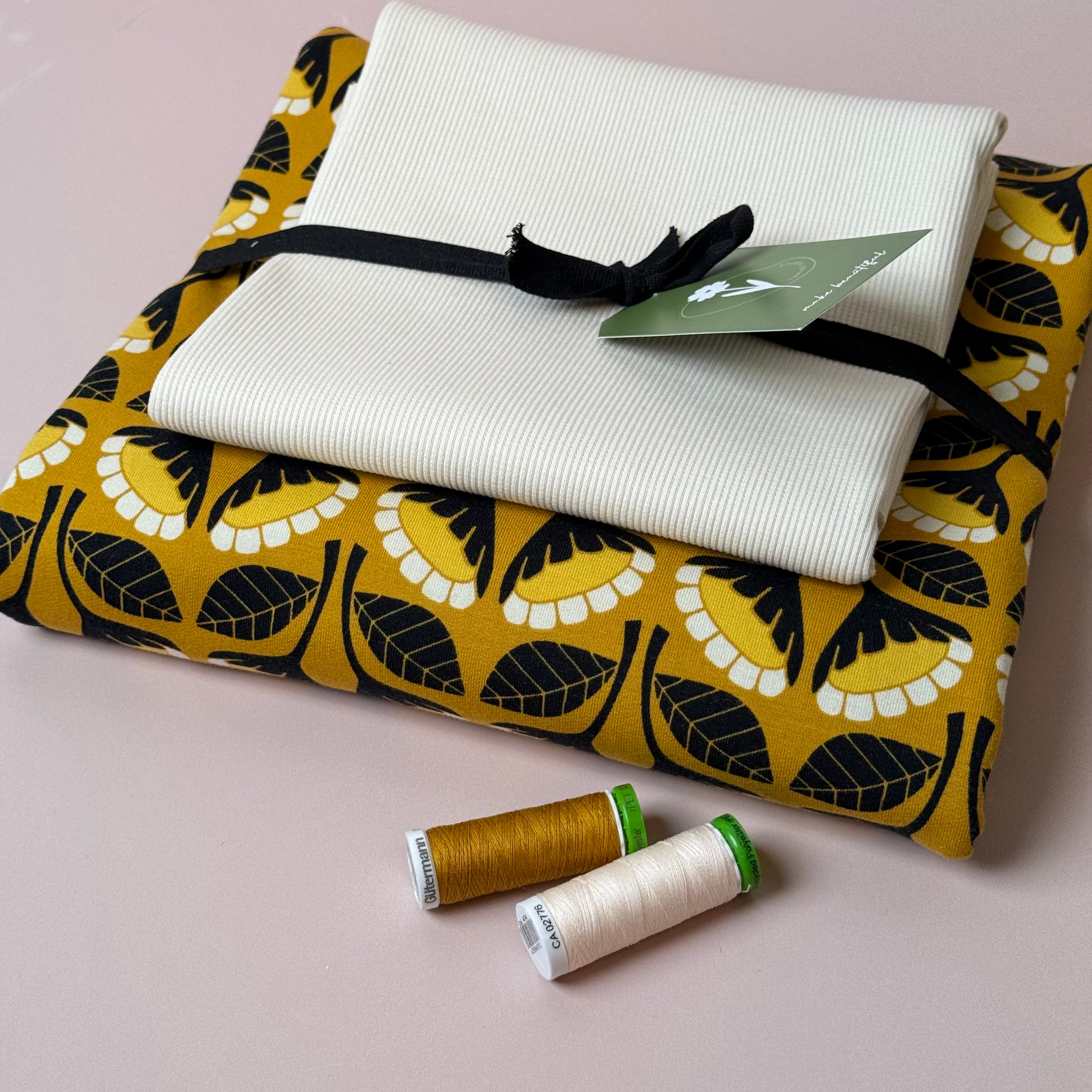 Colour Bundles - Monochrome Flowers Ochre Sweatshirt & Ribbing