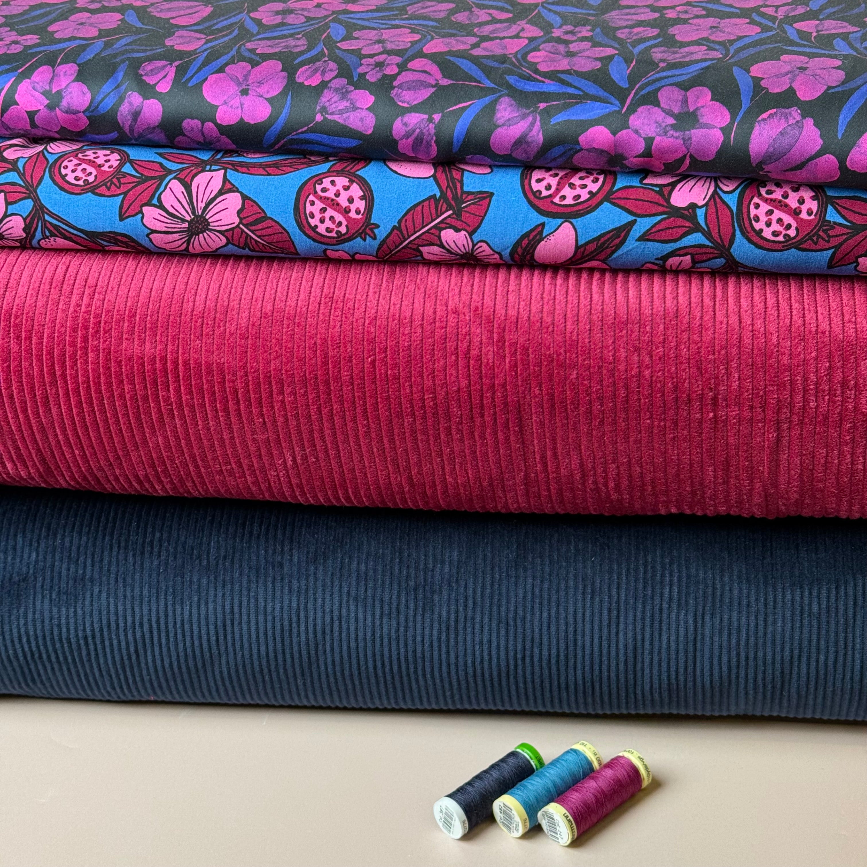 Pomegranates on Azure Blue Viscose Fabric