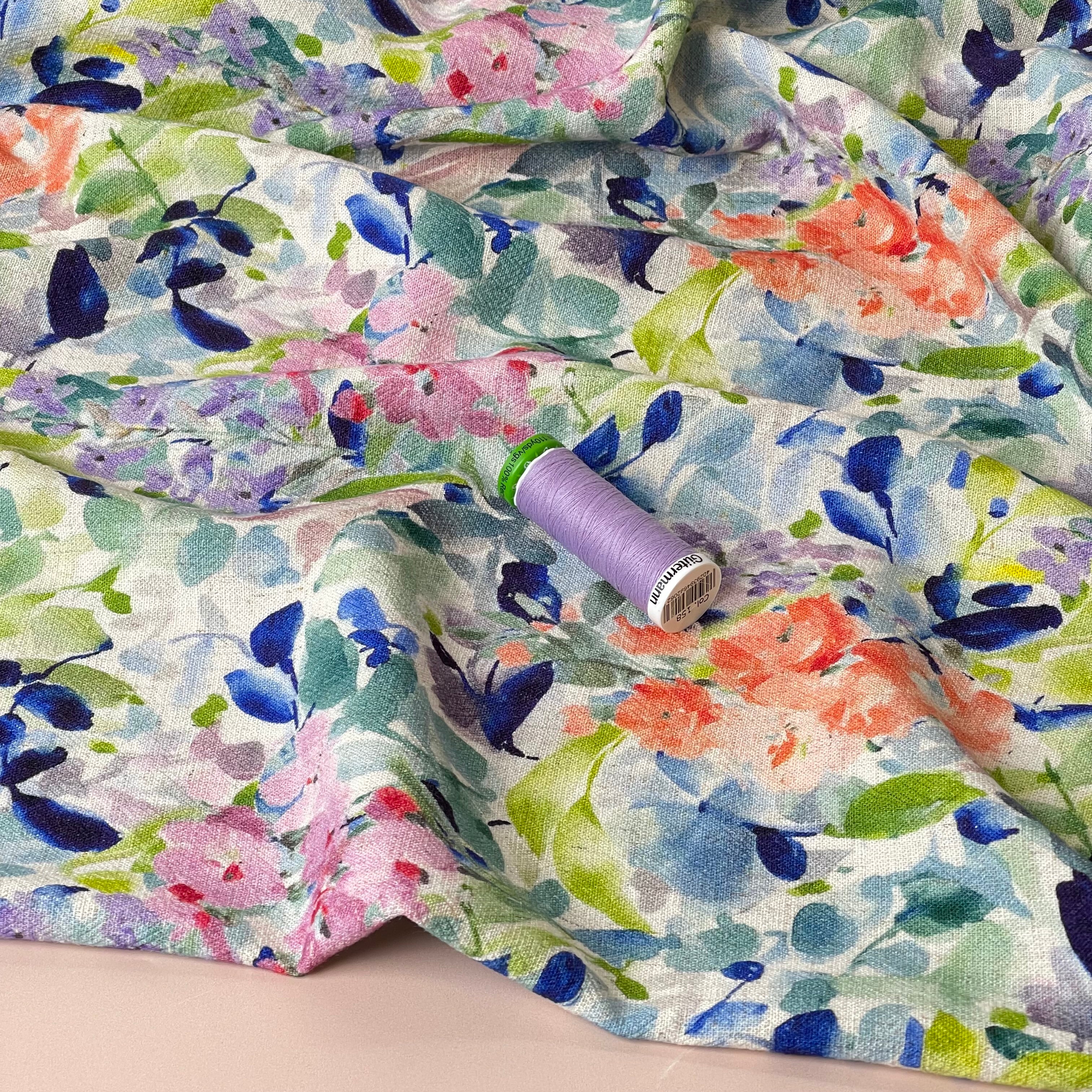 Summer Flowers Viscose Linen Crepe Fabric