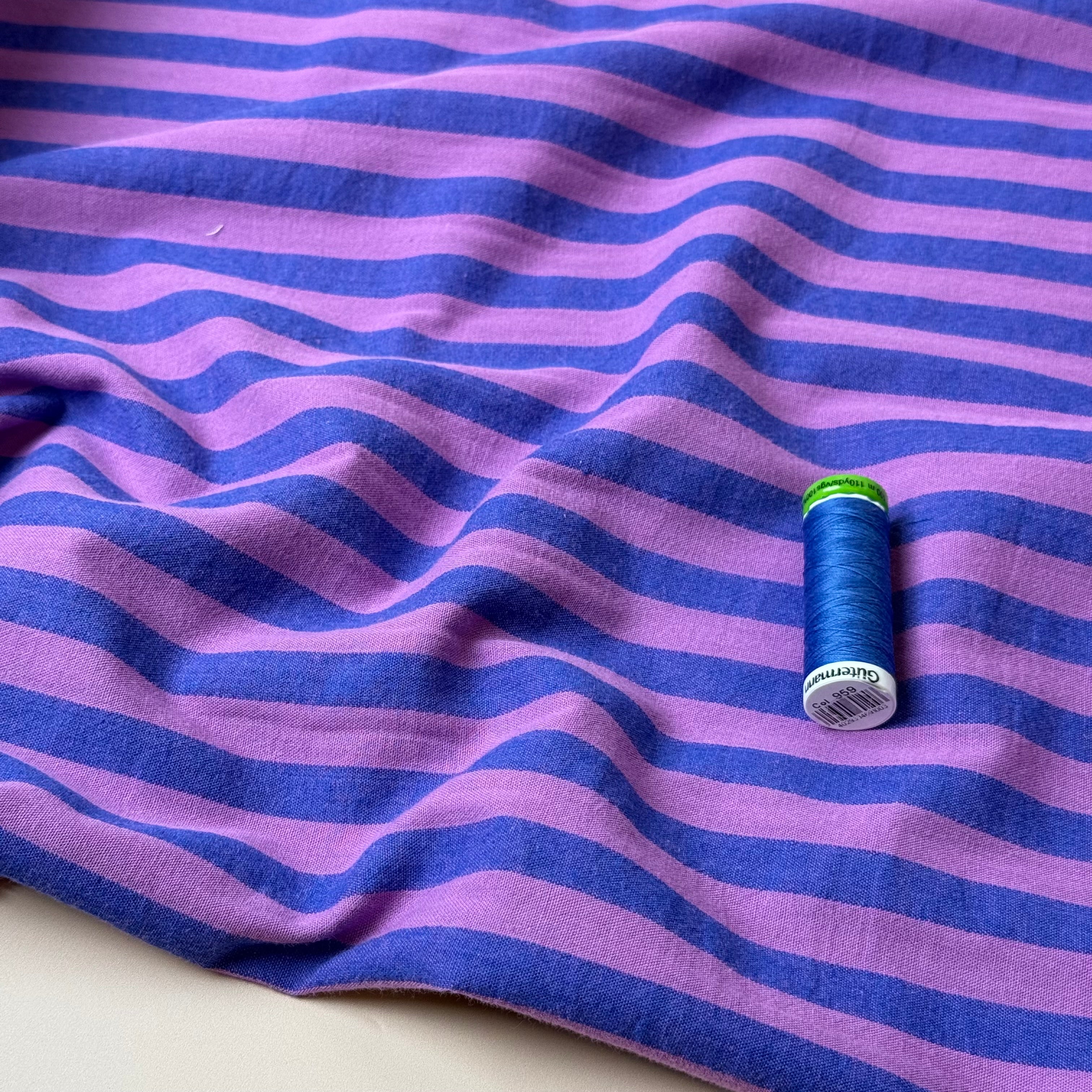Yarn Dyed French Mauve Stripes Washed Cotton Fabric
