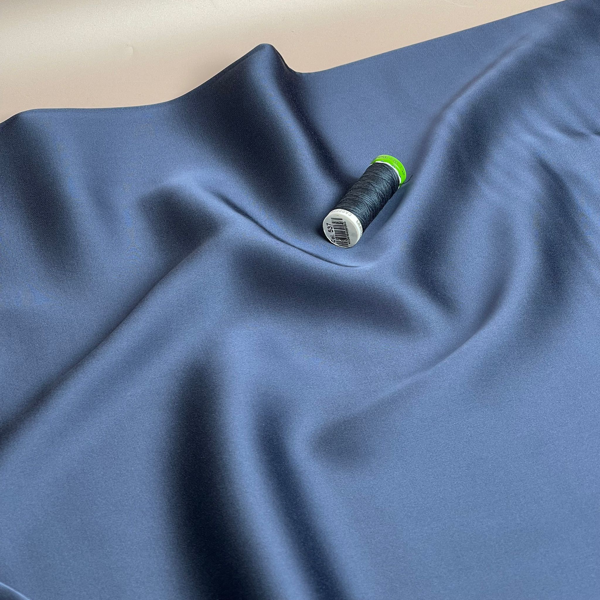 PRE-ORDER - MID SEPTEMBER DELIVERY Denim Blue Solid Viscose Sateen Fabric