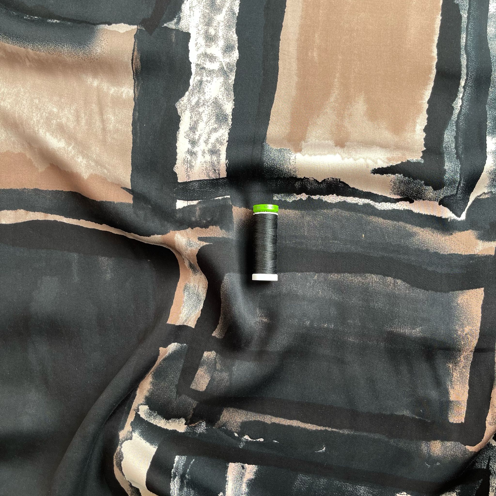 Artists Canvas in Beige and Black Viscose Sateen Fabric