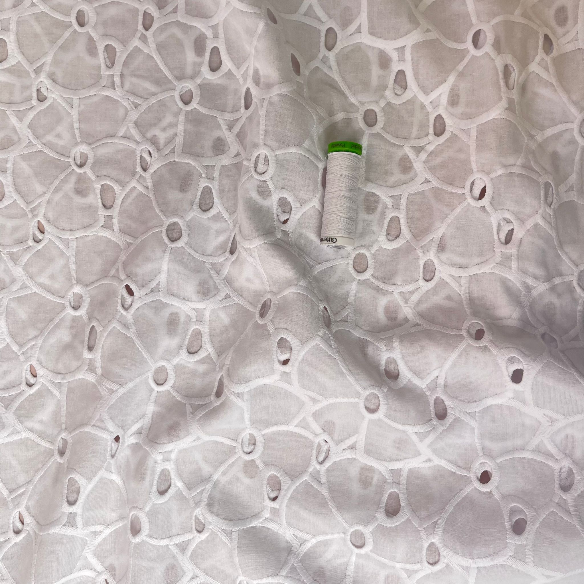 White Flowers Cotton Broderie Anglaise Fabric