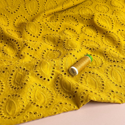 REMNANT 1 Metre - Sweet Yellow Cotton Broderie Anglaise Fabric