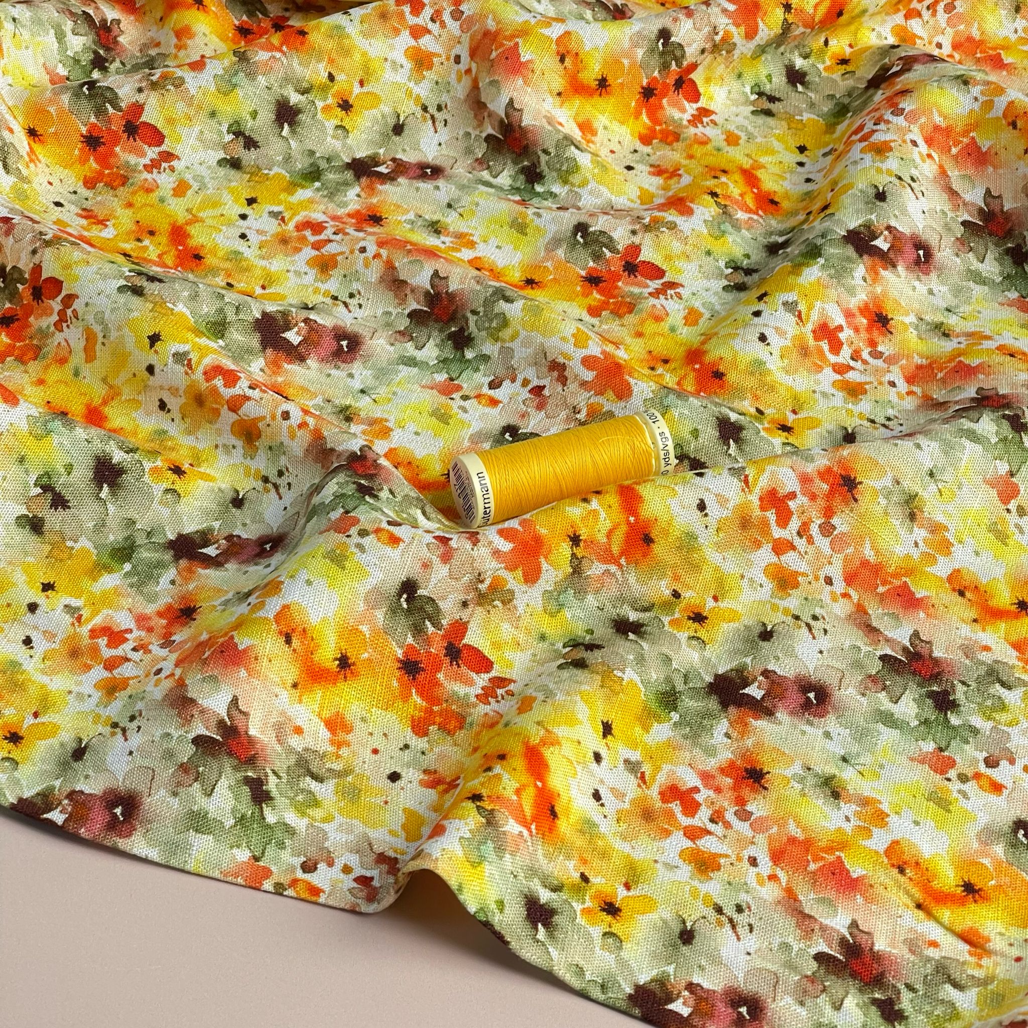 Golden Sunset Meadow Viscose Linen Fabric