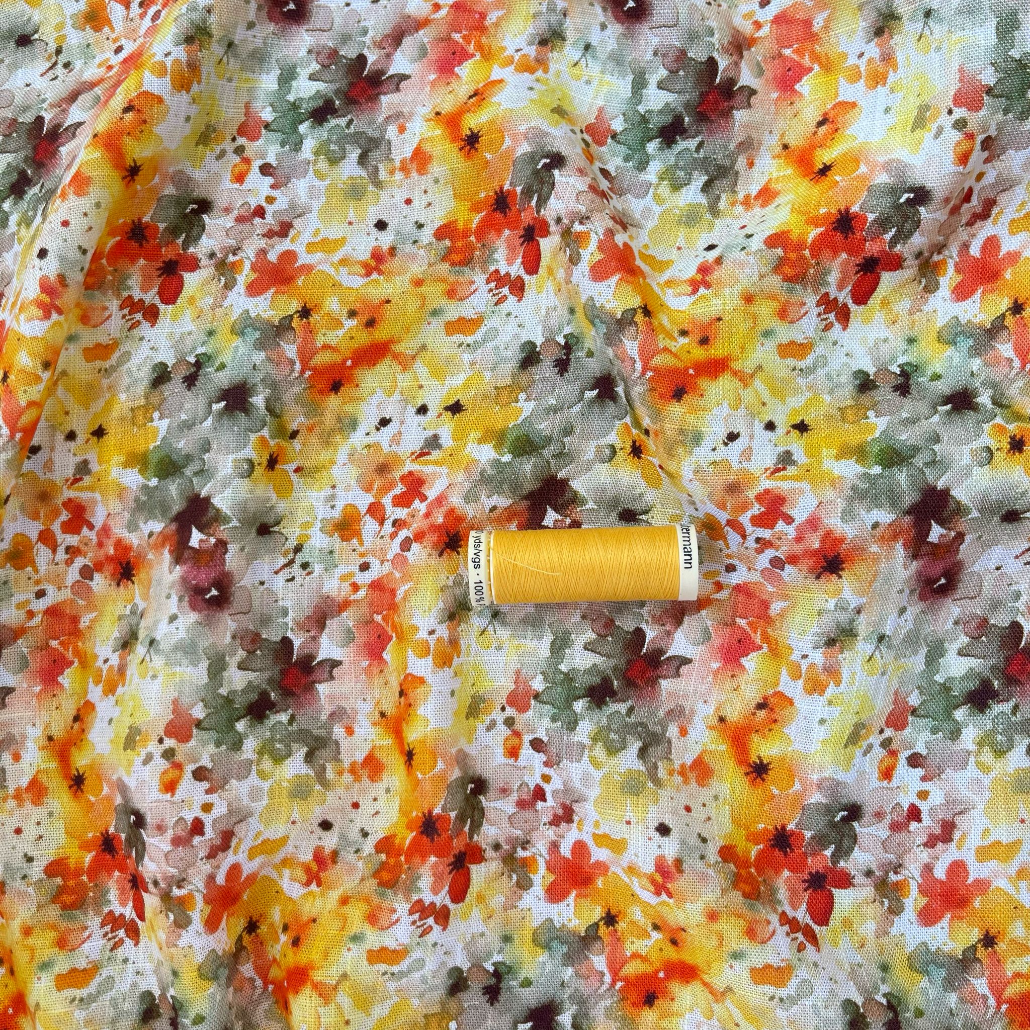 Golden Sunset Meadow Viscose Linen Fabric