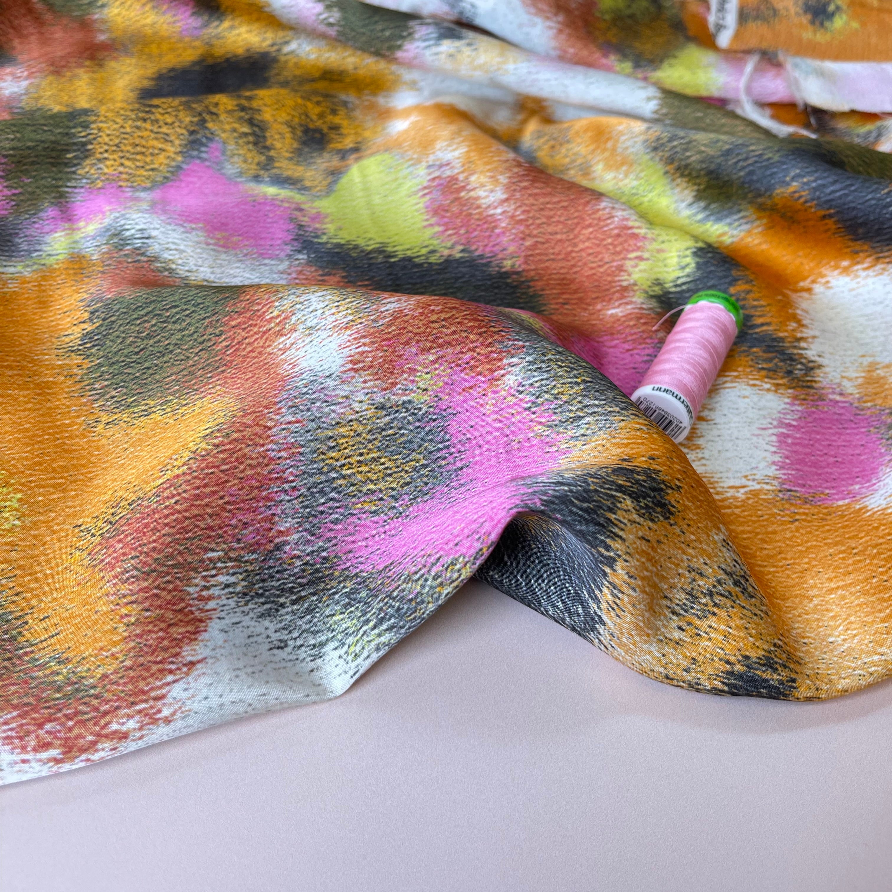 Abstract Dreams Gold Viscose Sateen Fabric