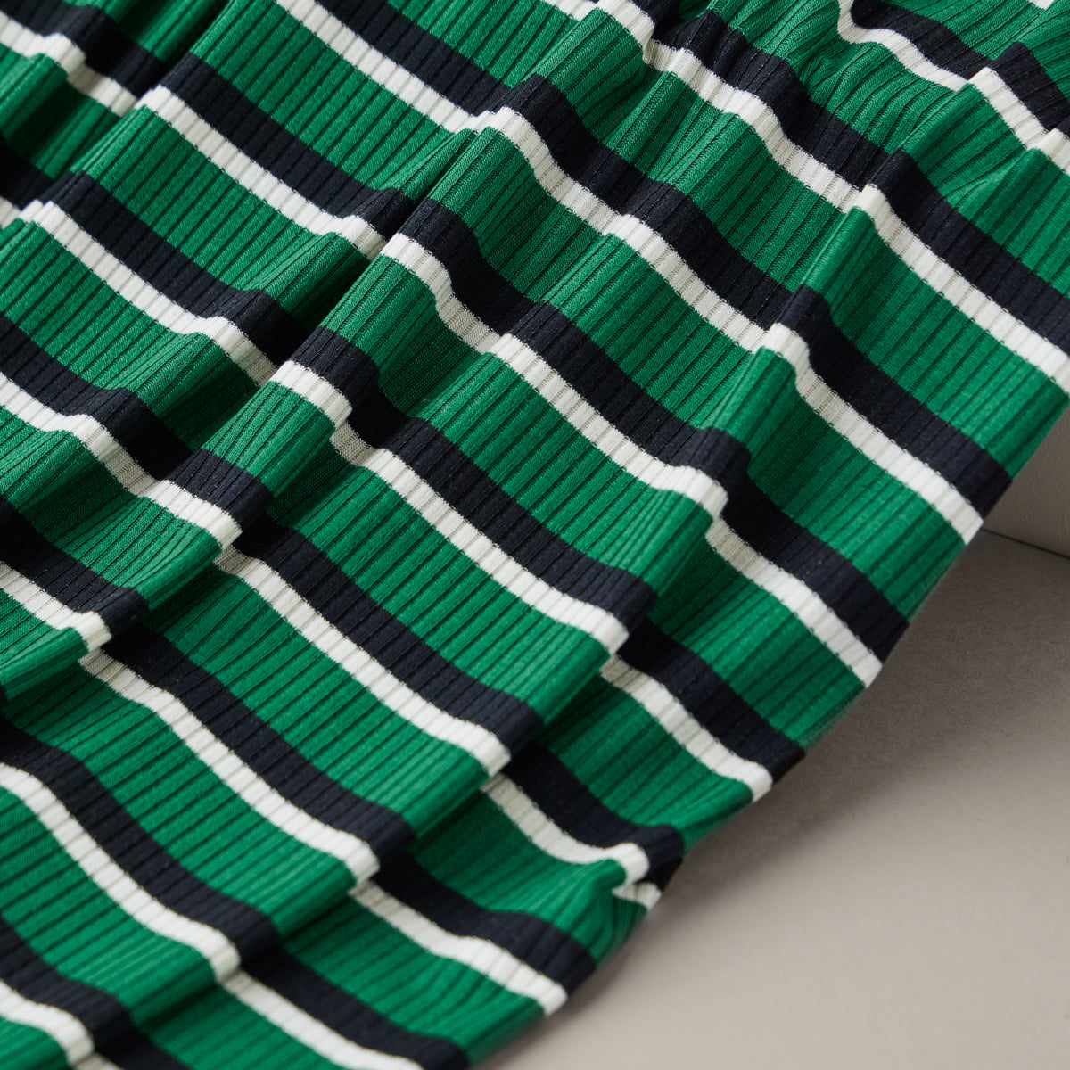 REMNANT 1.85 Metres - Derby Stripe Ribbed Jersey Frog with TENCEL™ Modal Fibres