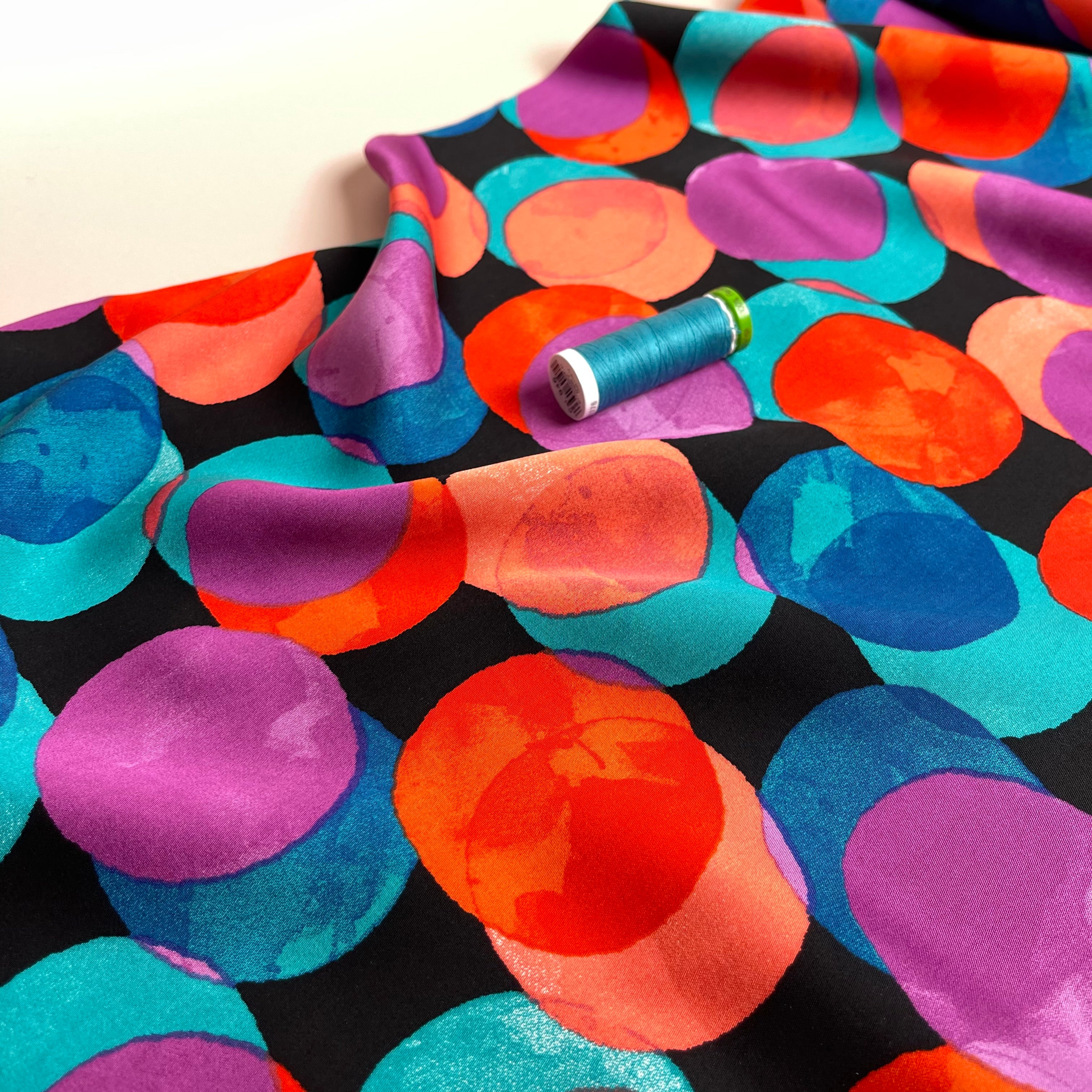Watercolour Dots in Pink and Blue Viscose Sateen Fabric
