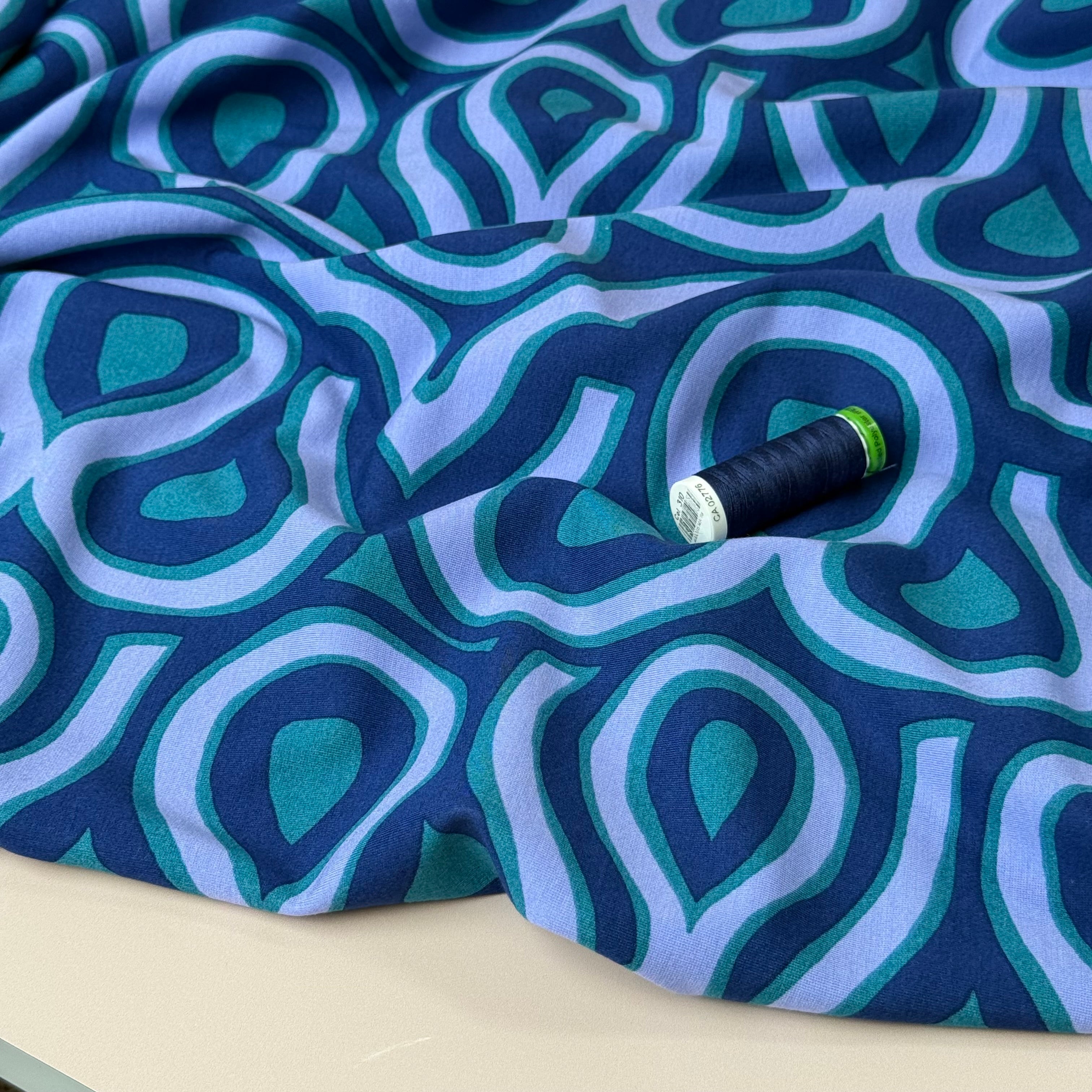 Graphic Swirls Viscose Ponte Roma Double Knit Fabric