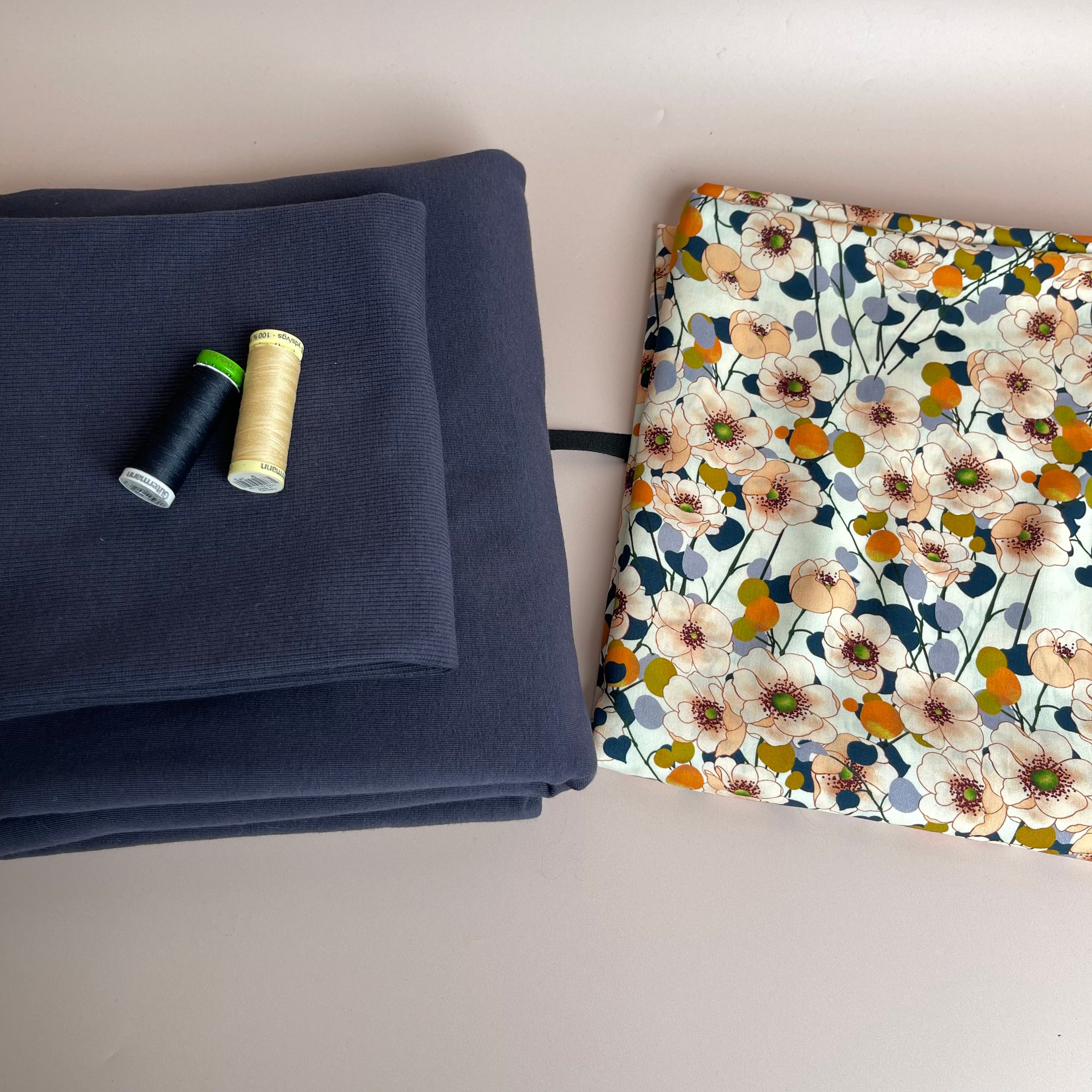 Make an Outfit Colour Bundle - Apricot Blossom Viscose & Polar Night Blue French Terry
