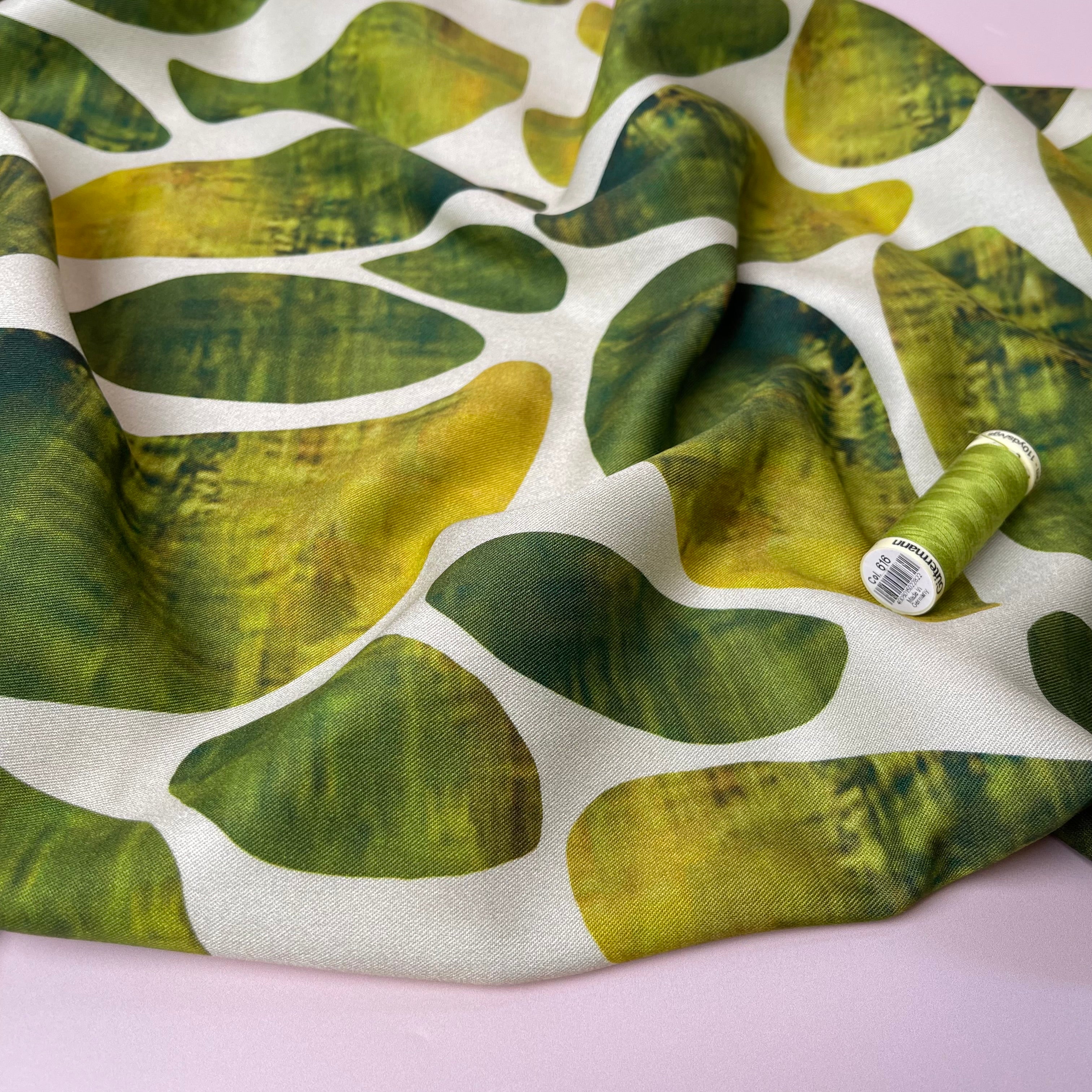 Light & Lush - Large Mossy Pebbles Viscose Twill Fabric