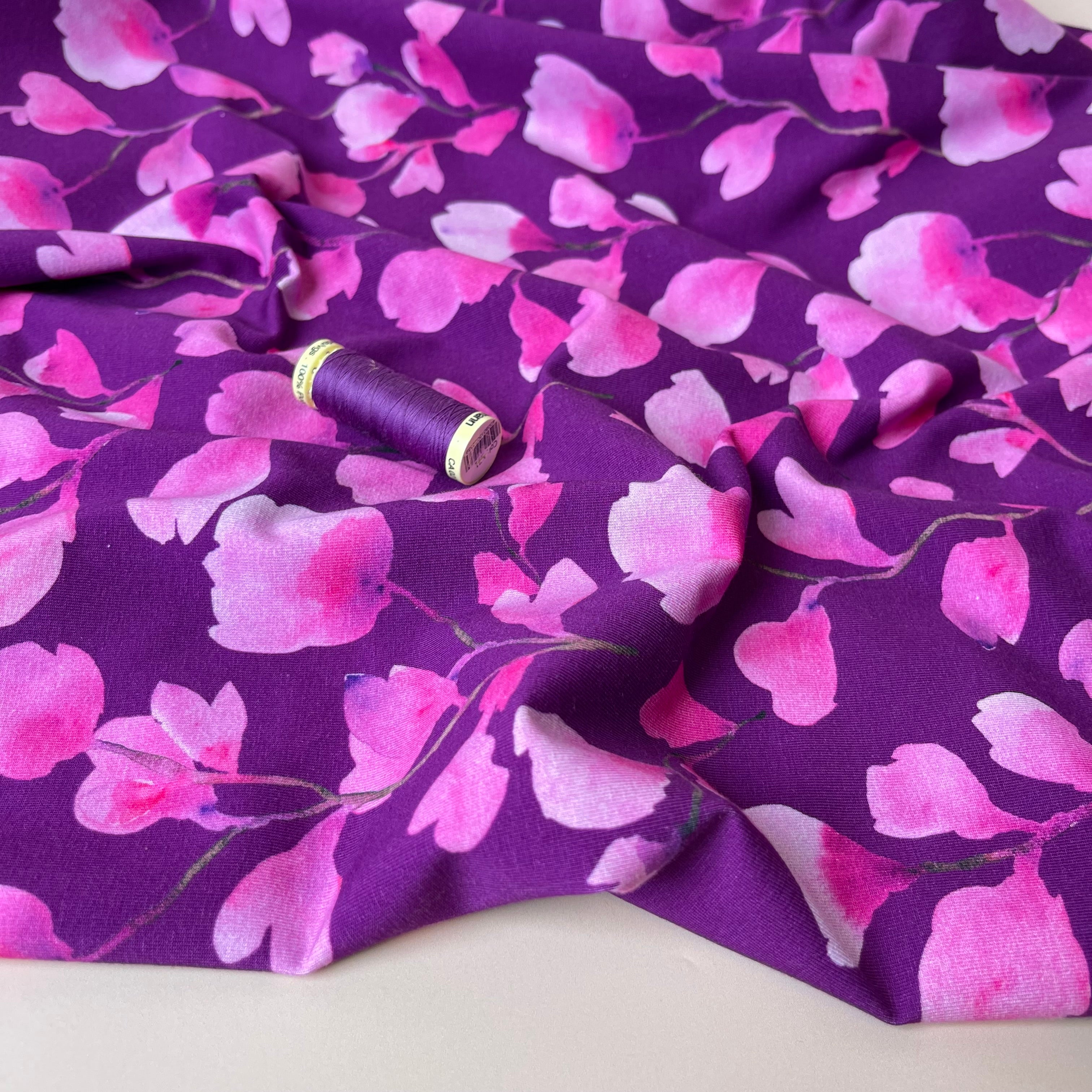 Danish Design - Painterly Pink Petals Cotton Jersey Fabric