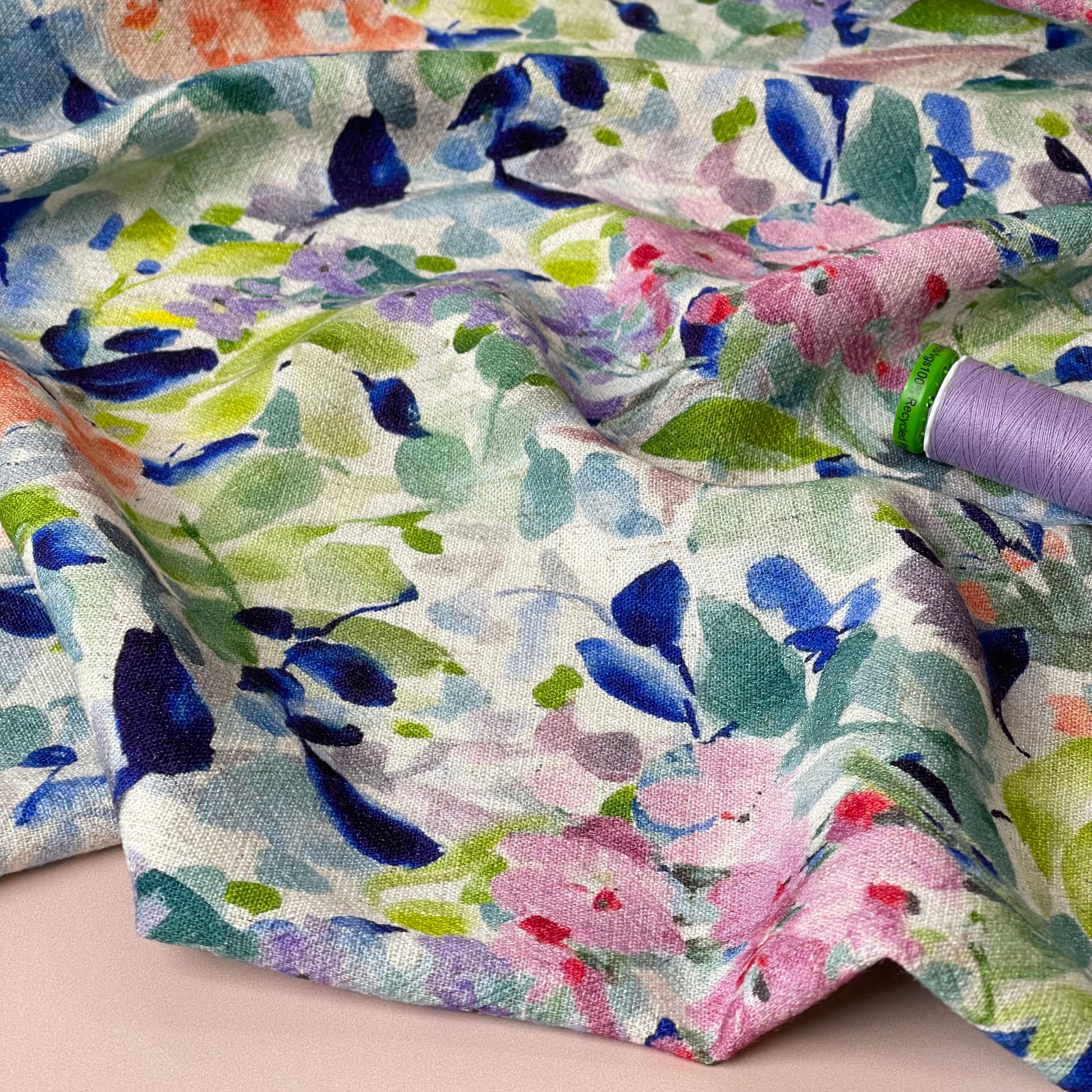 Summer Flowers Viscose Linen Crepe Fabric