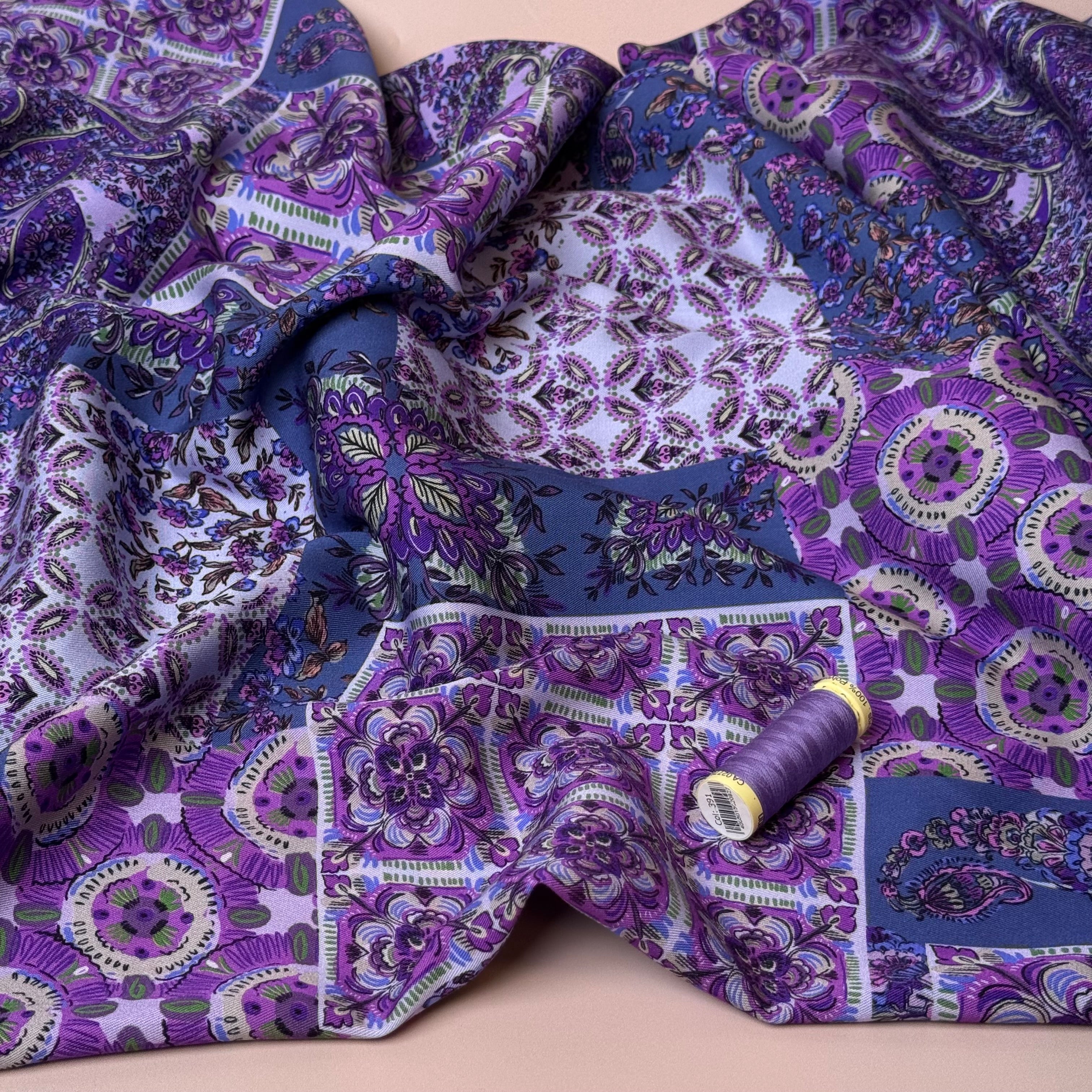 Vintage Patchwork Purple Viscose Twill Fabric