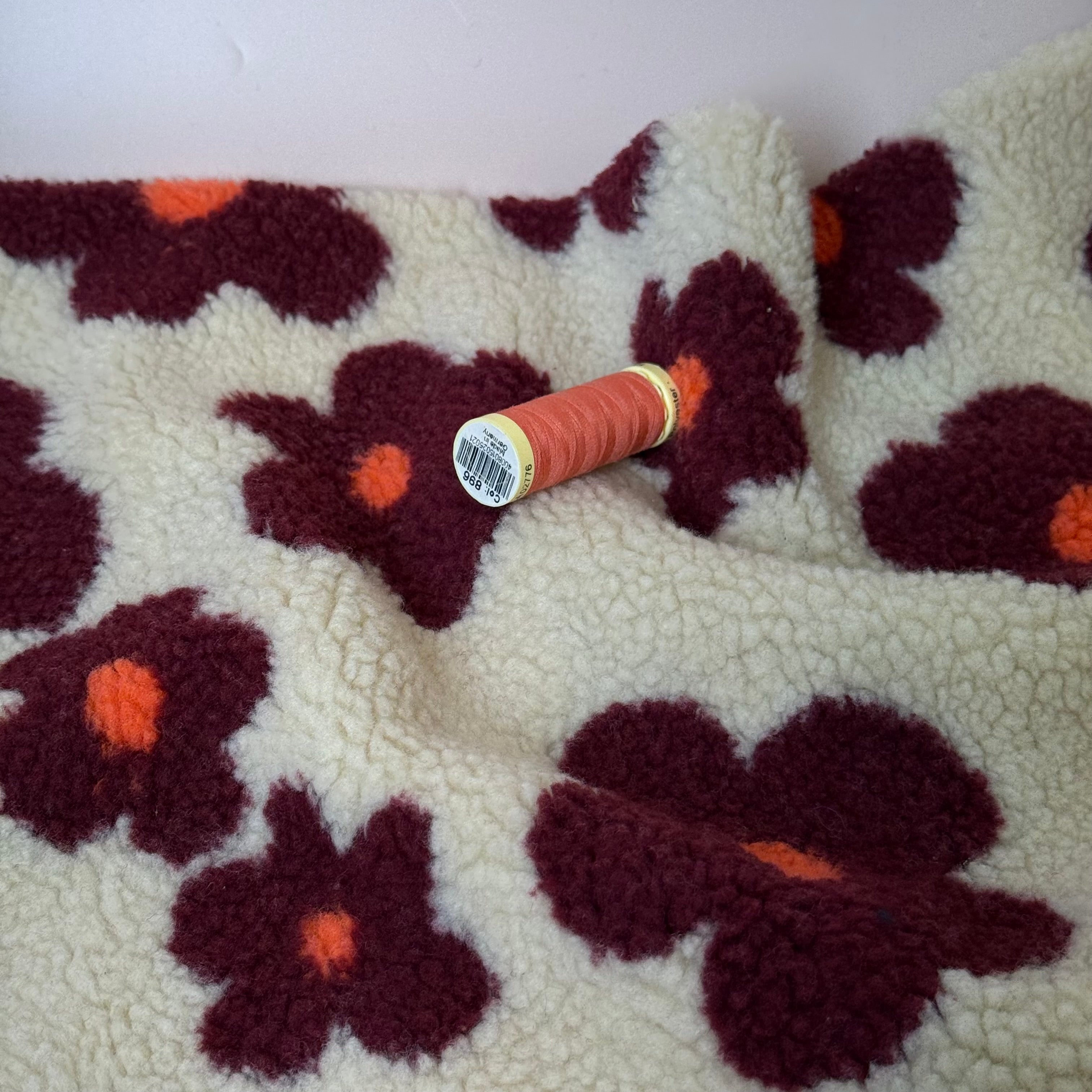 Flowers on Beige Teddy Coating Fabric