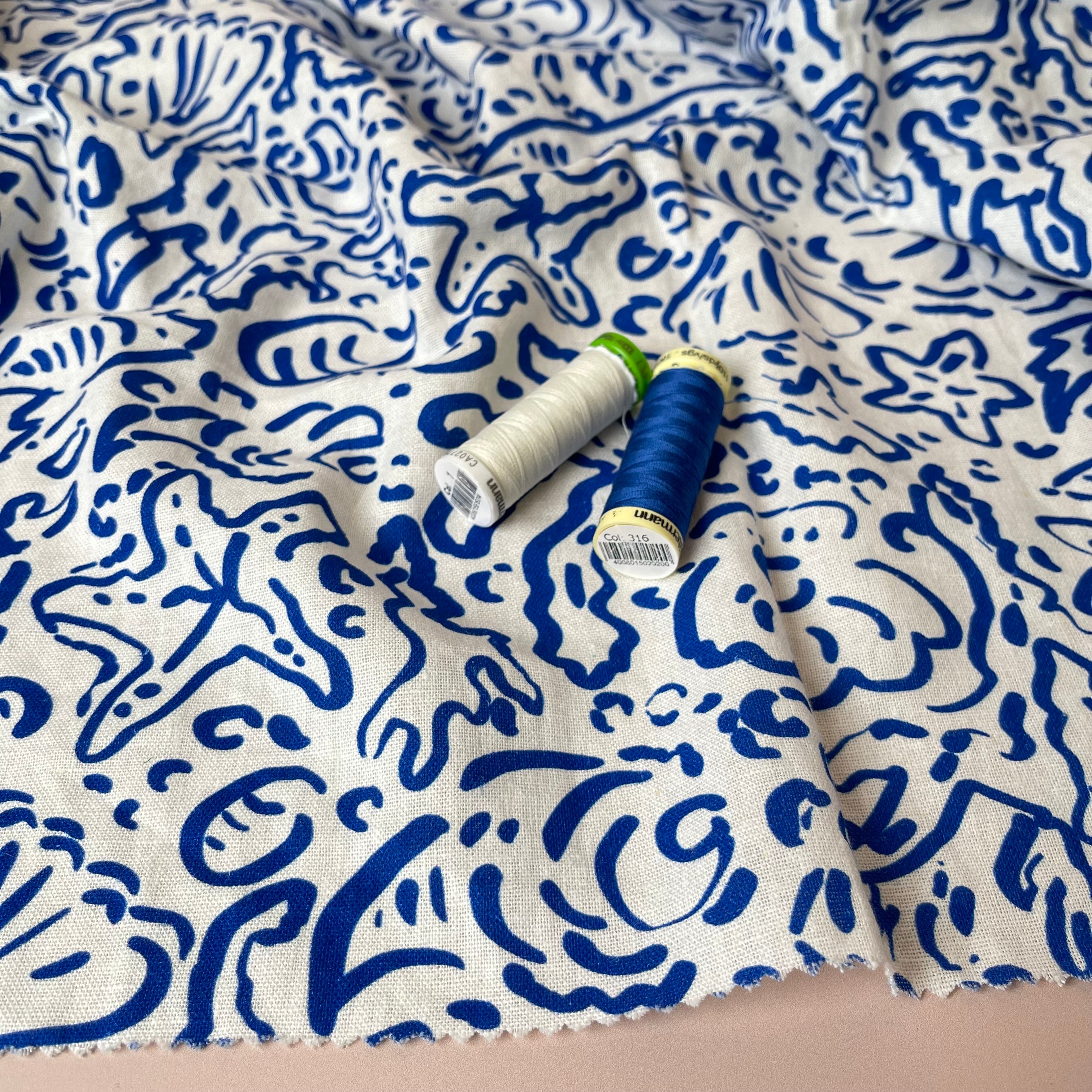Adventure - Sealife Off-White Linen Viscose Blend Fabric