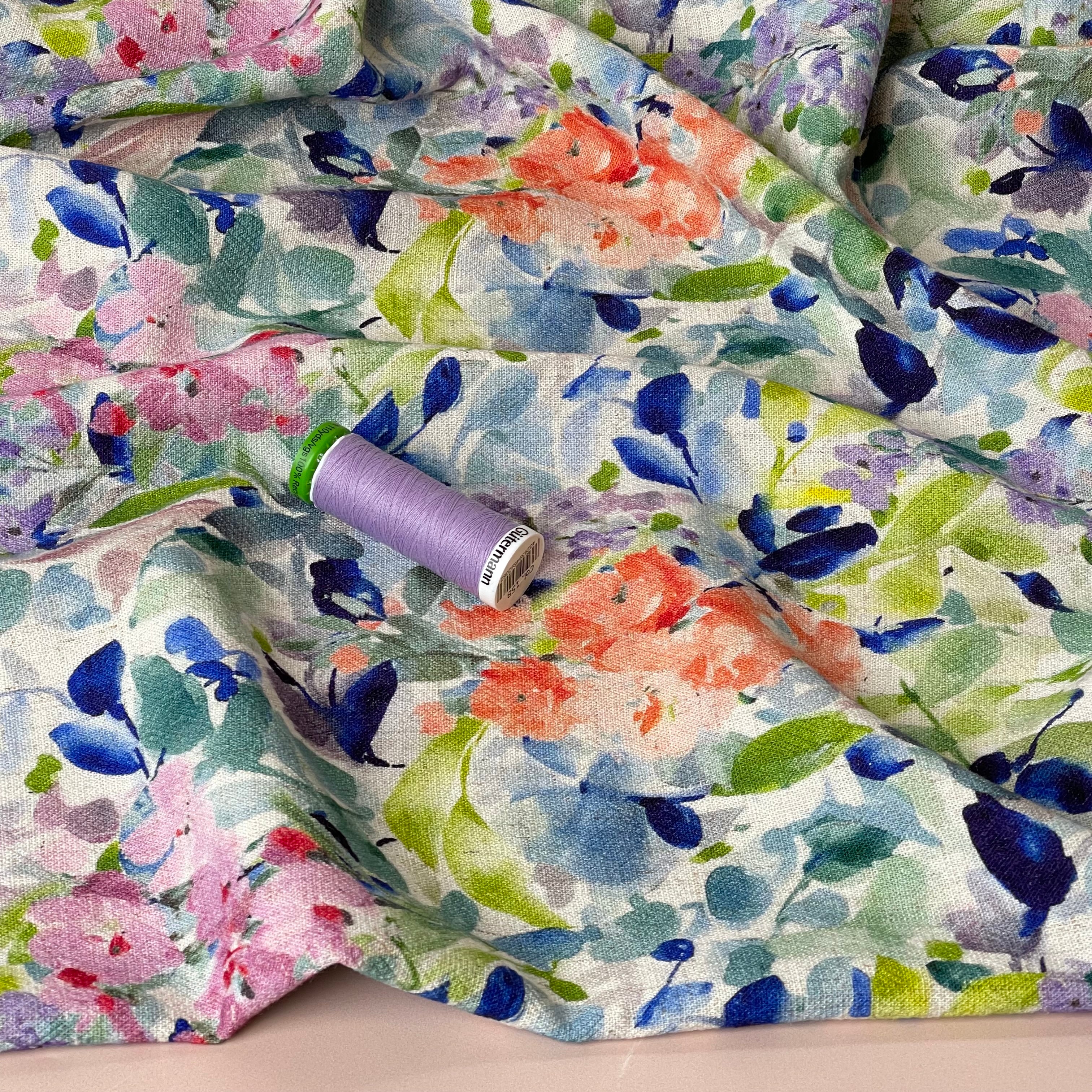 Summer Flowers Viscose Linen Crepe Fabric