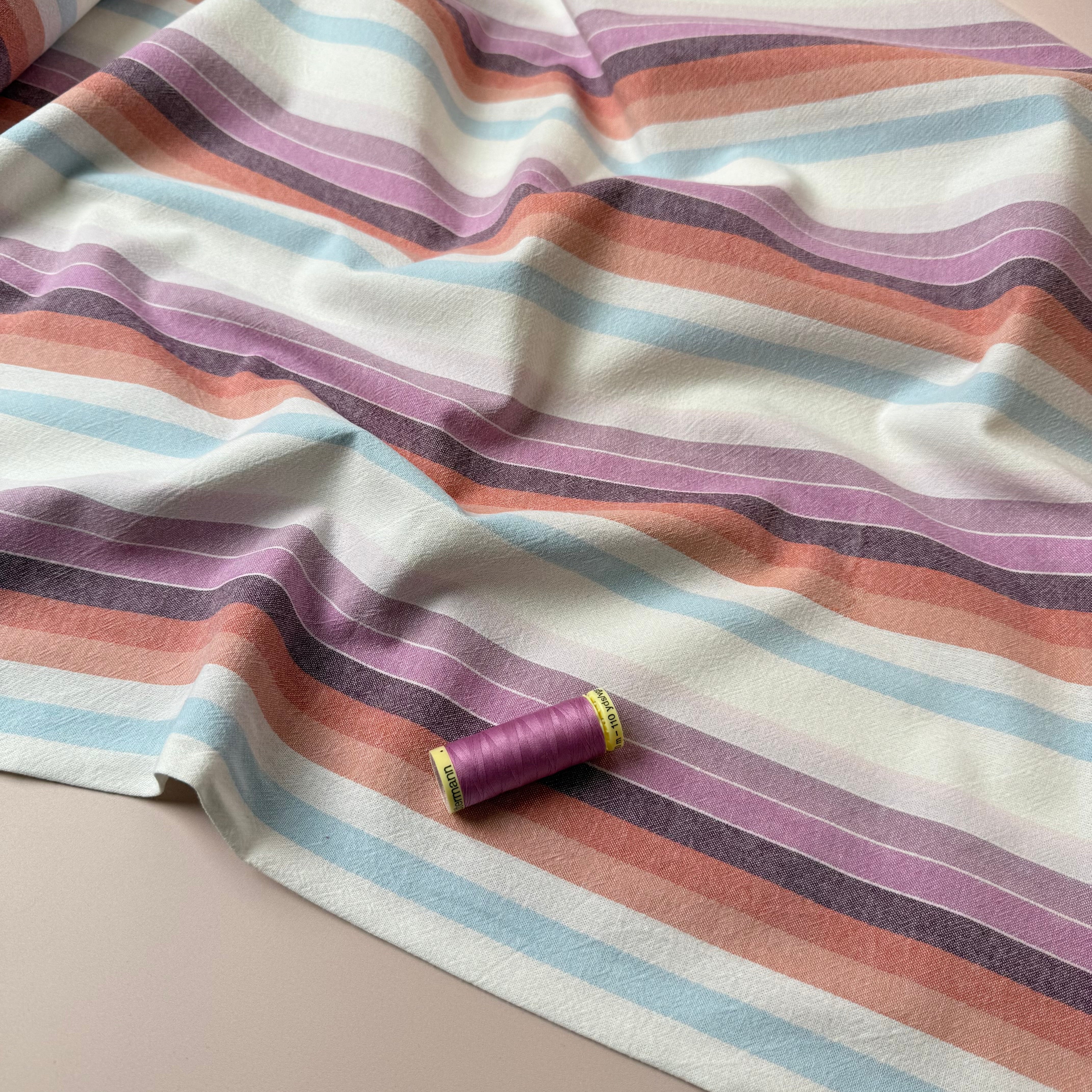 Yarn Dyed Pastel Retro Stripes Washed Cotton Fabric