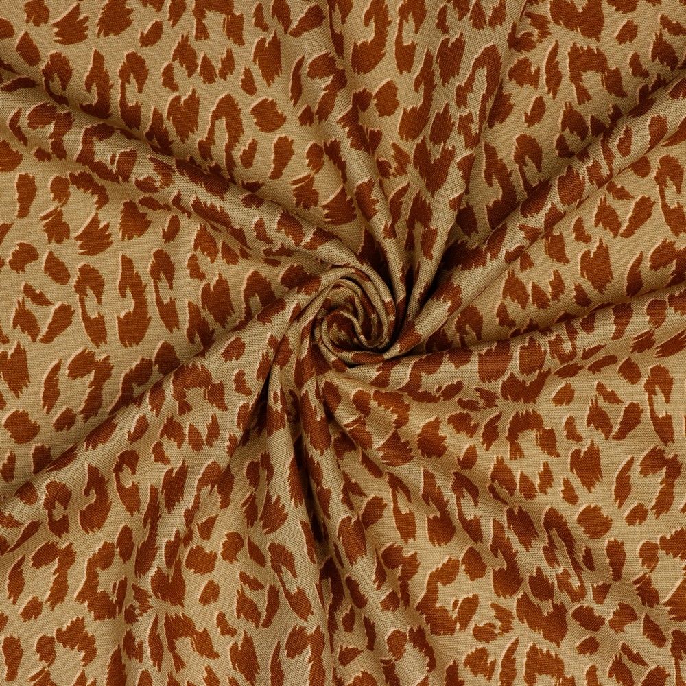 REMNANT 1.40 metres - Animal Print on Sand Linen Viscose Blend Fabric.