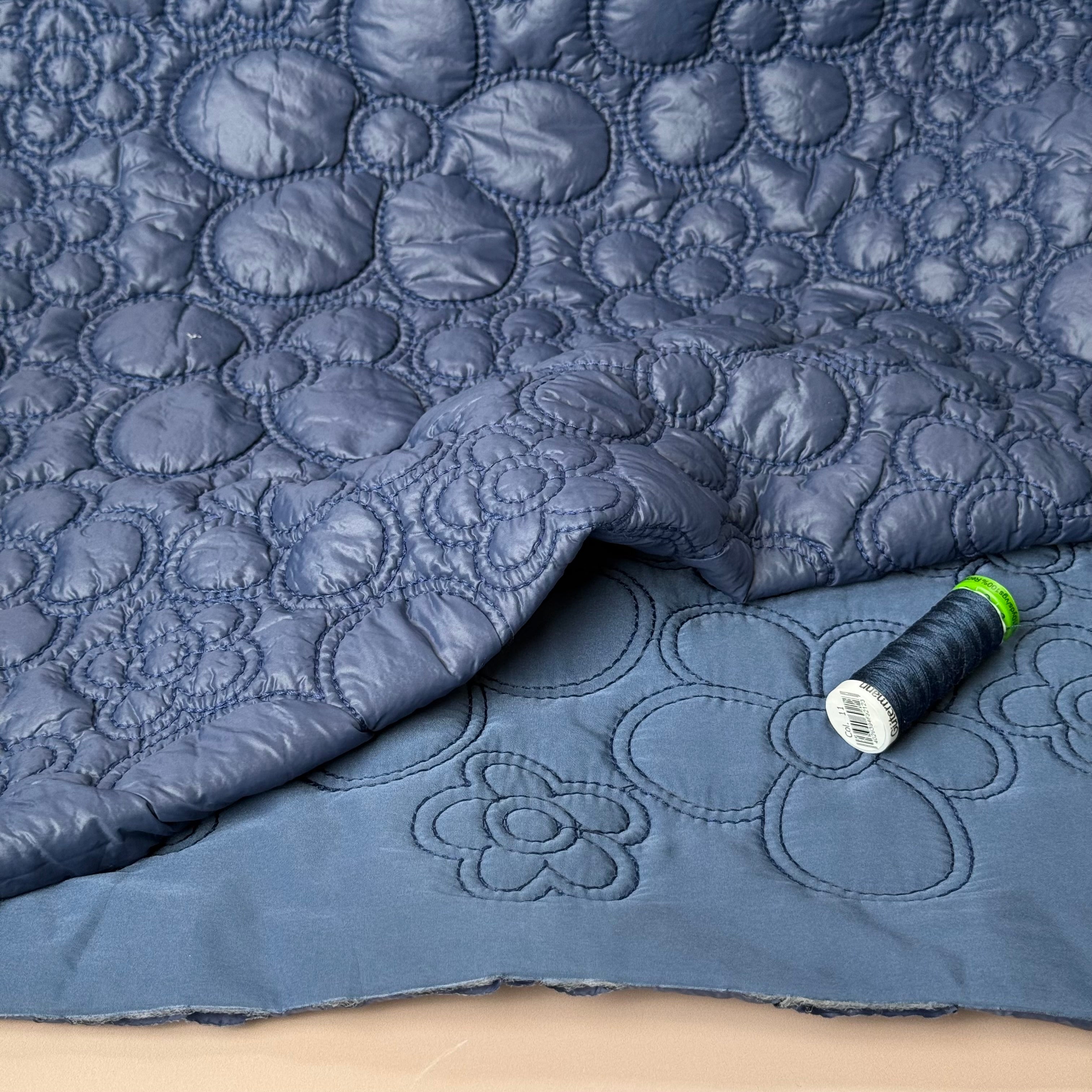 Flowers on Navy Quilted Puffer Fabric