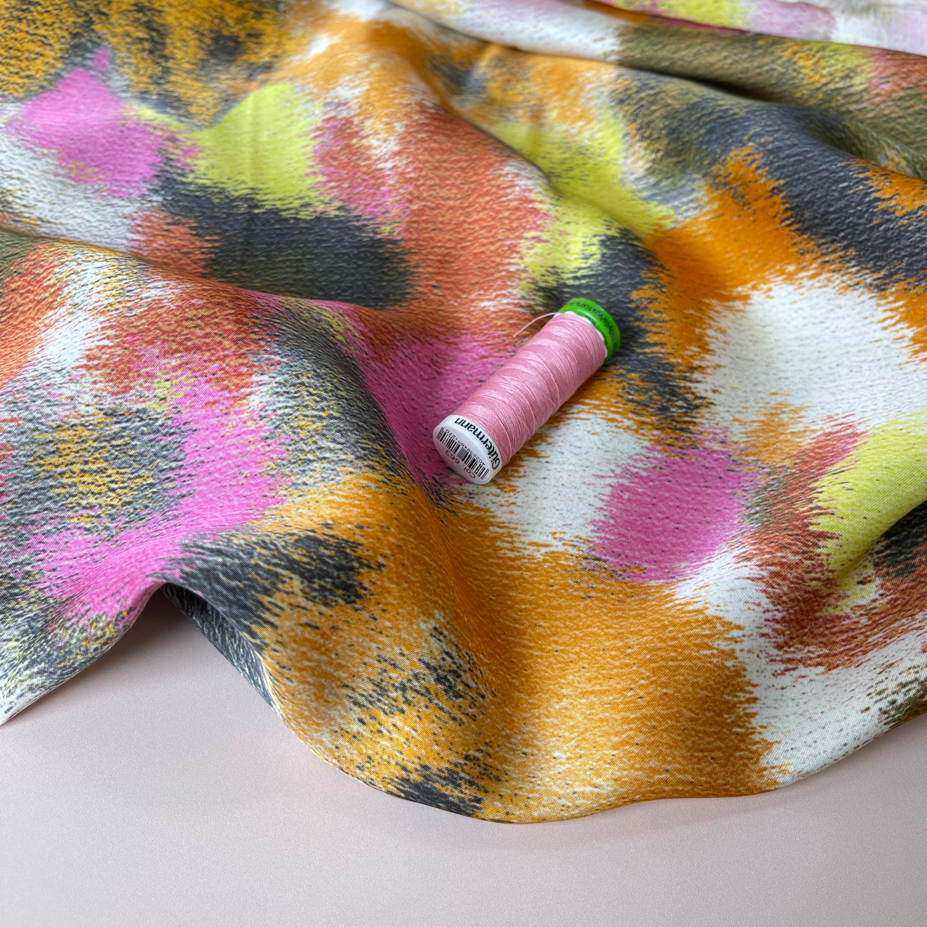 Abstract Dreams Gold Viscose Sateen Fabric