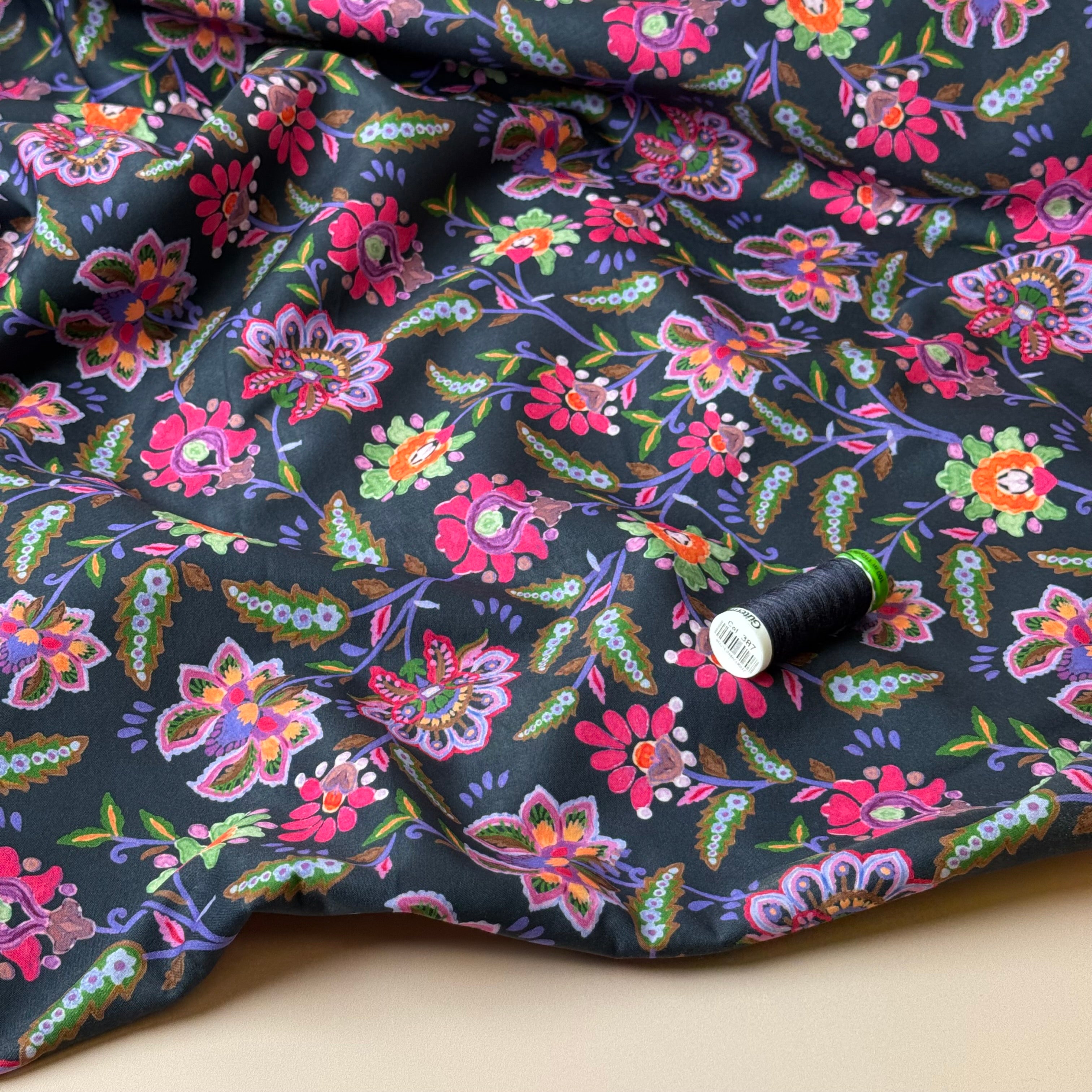 Abstract Floral in Navy Soft Shell Fleece Fabric
