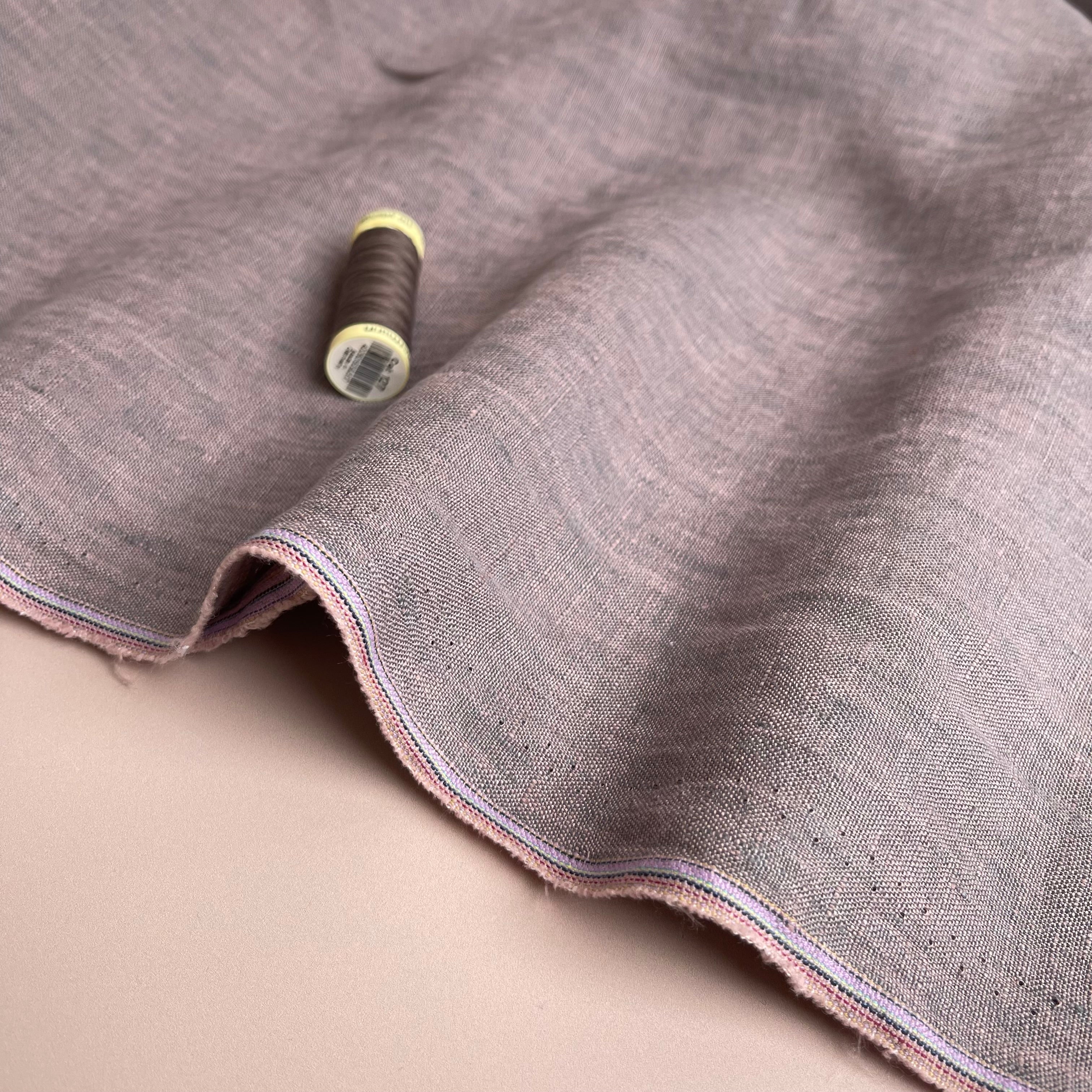 REMNANT 2.86 Metres - Yarn Dyed Pure Linen Fabric in Old Pink Melange