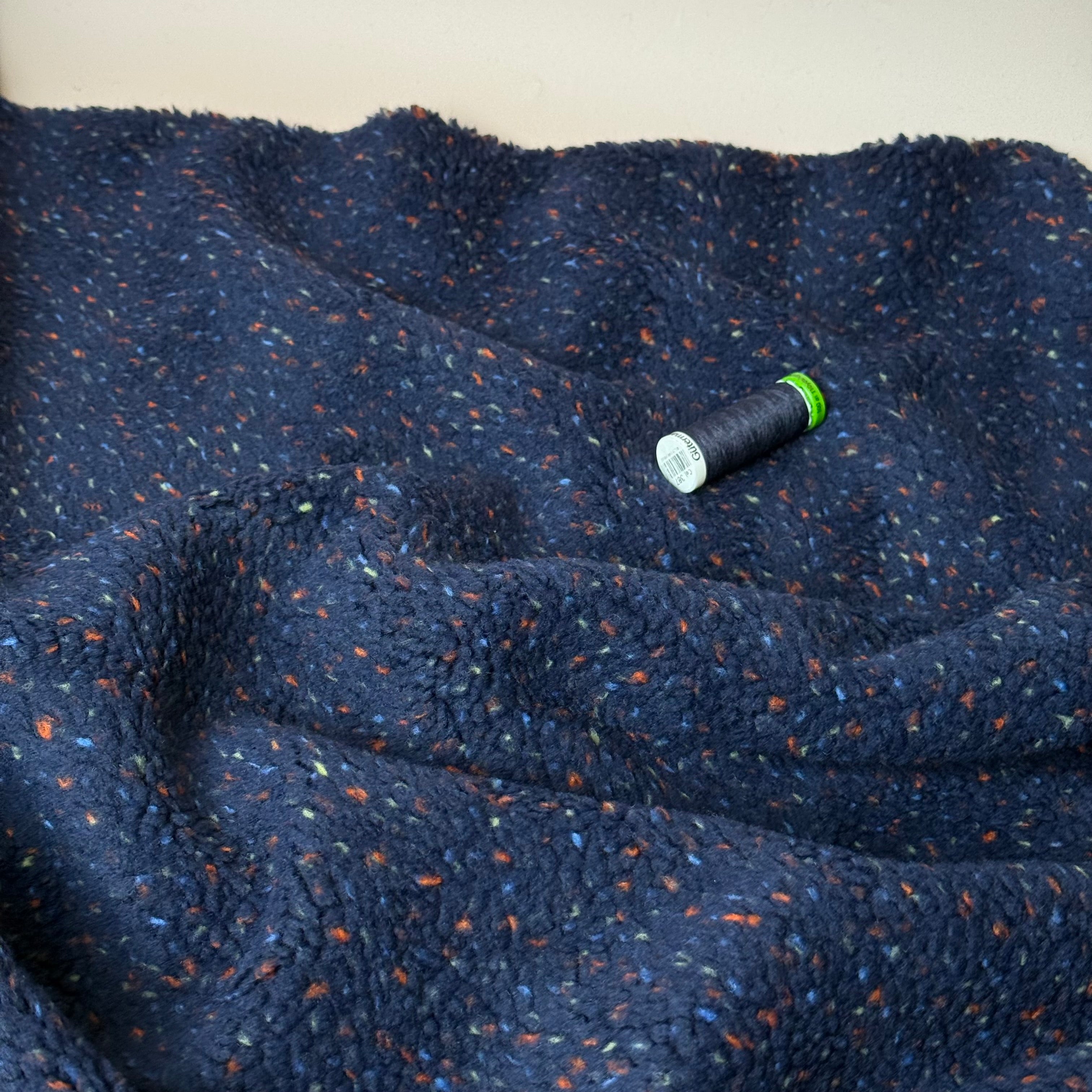 Speckles Navy Teddy Coating Fabric