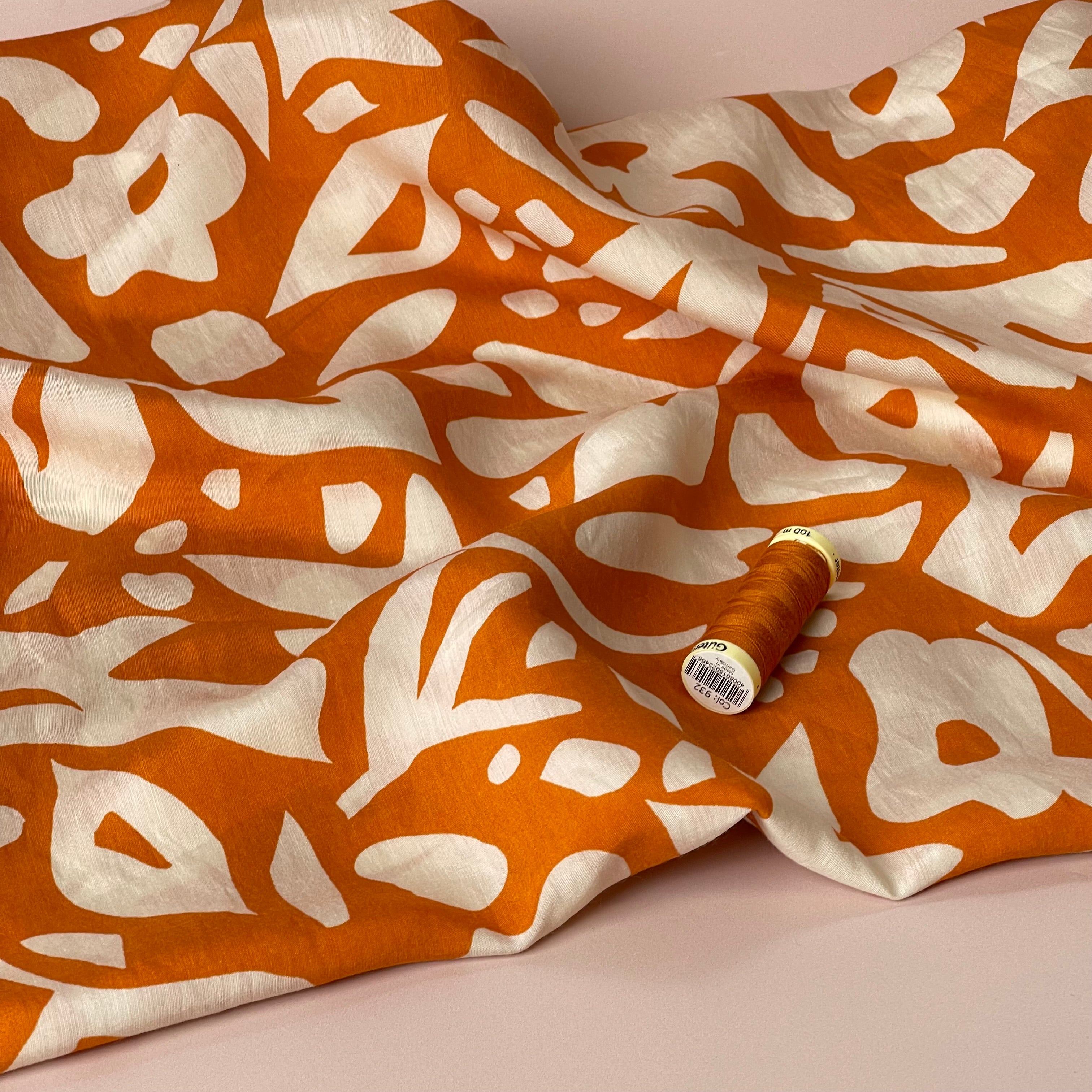 Graphic Foliage Earthy Orange Viscose Blend Fabric