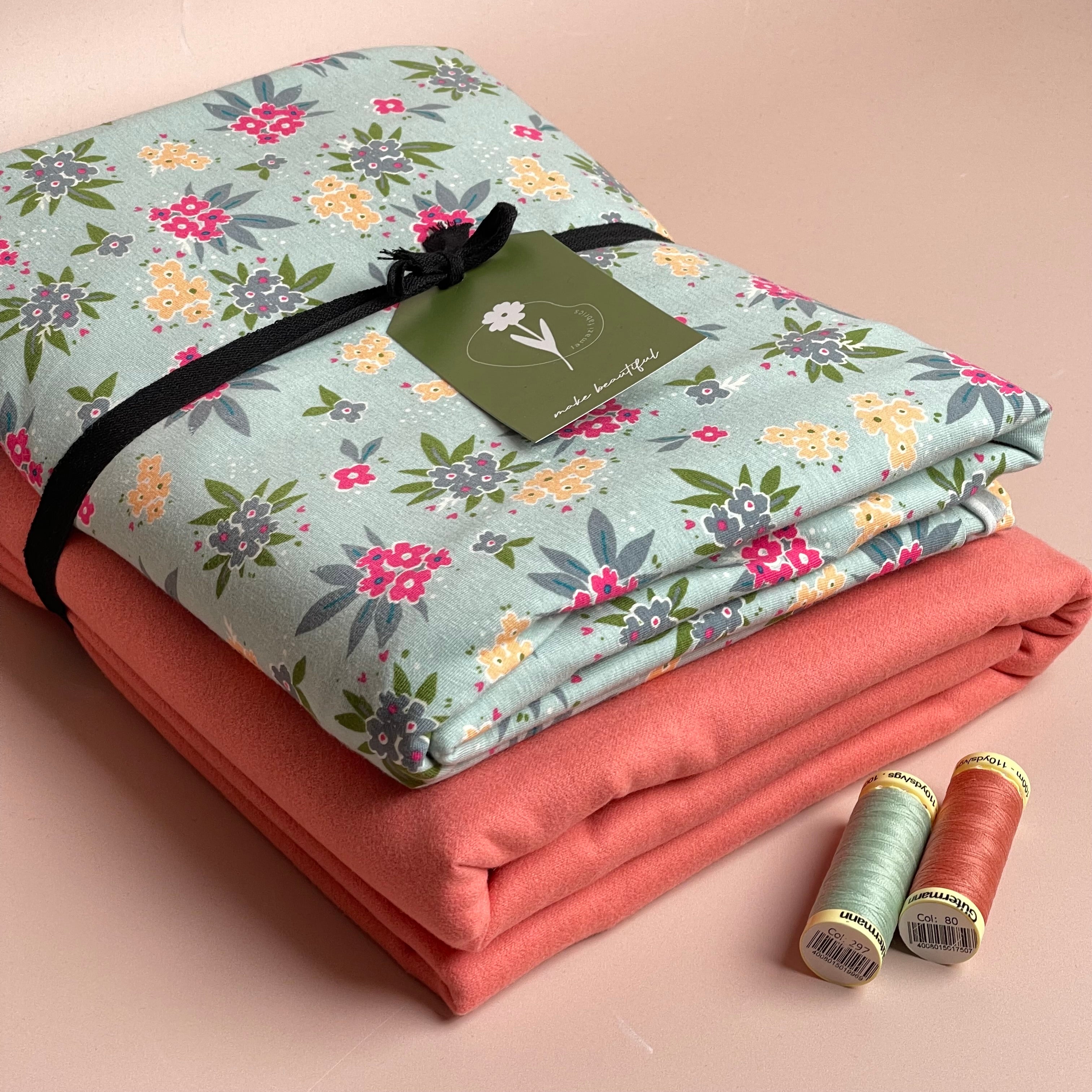 Limited Edition - Luxury Pyjama Kit with Printed Cotton Jersey and Pink Clay Flannel