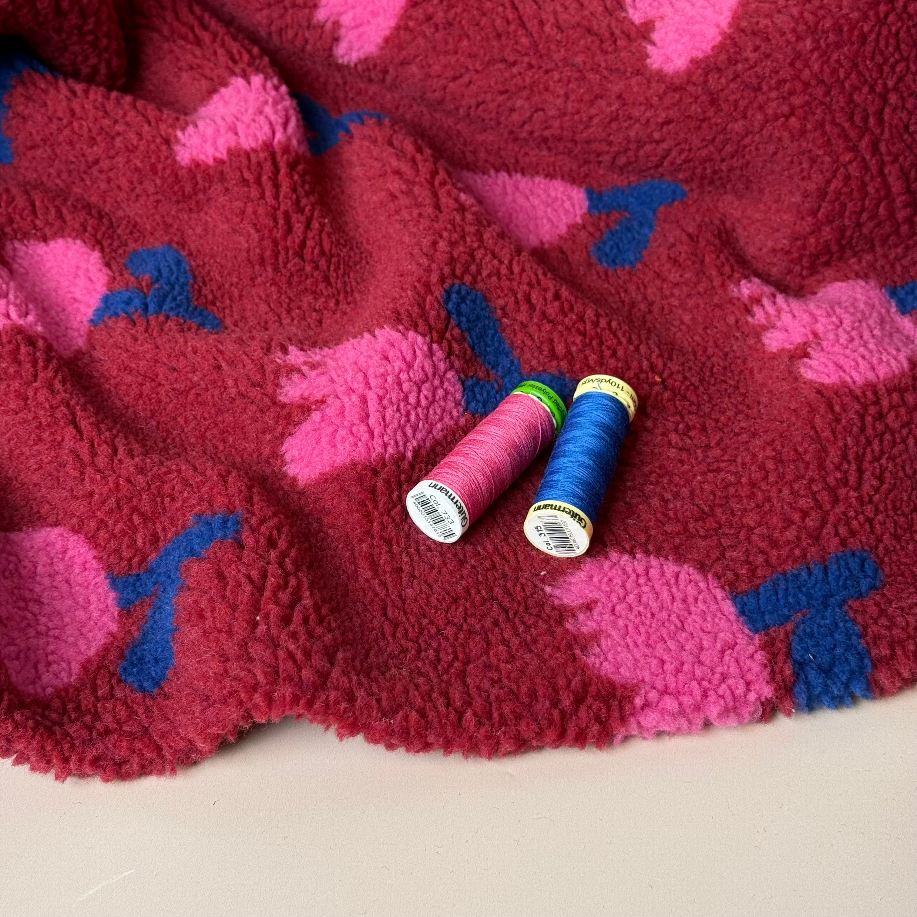 Poppies on Dark Red Teddy Coating Fabric
