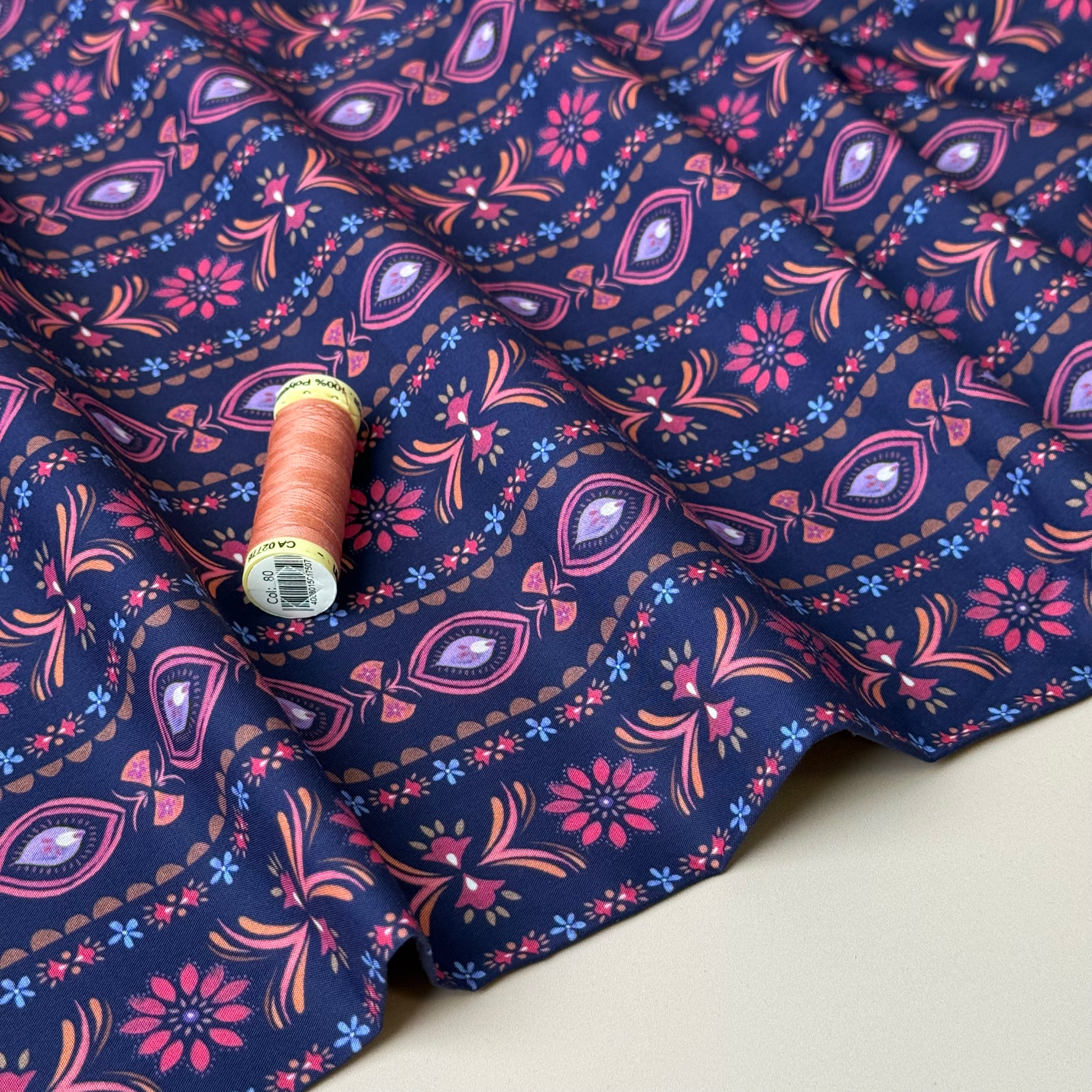 Ornament Flowers in Line Fine Cotton Poplin Fabric