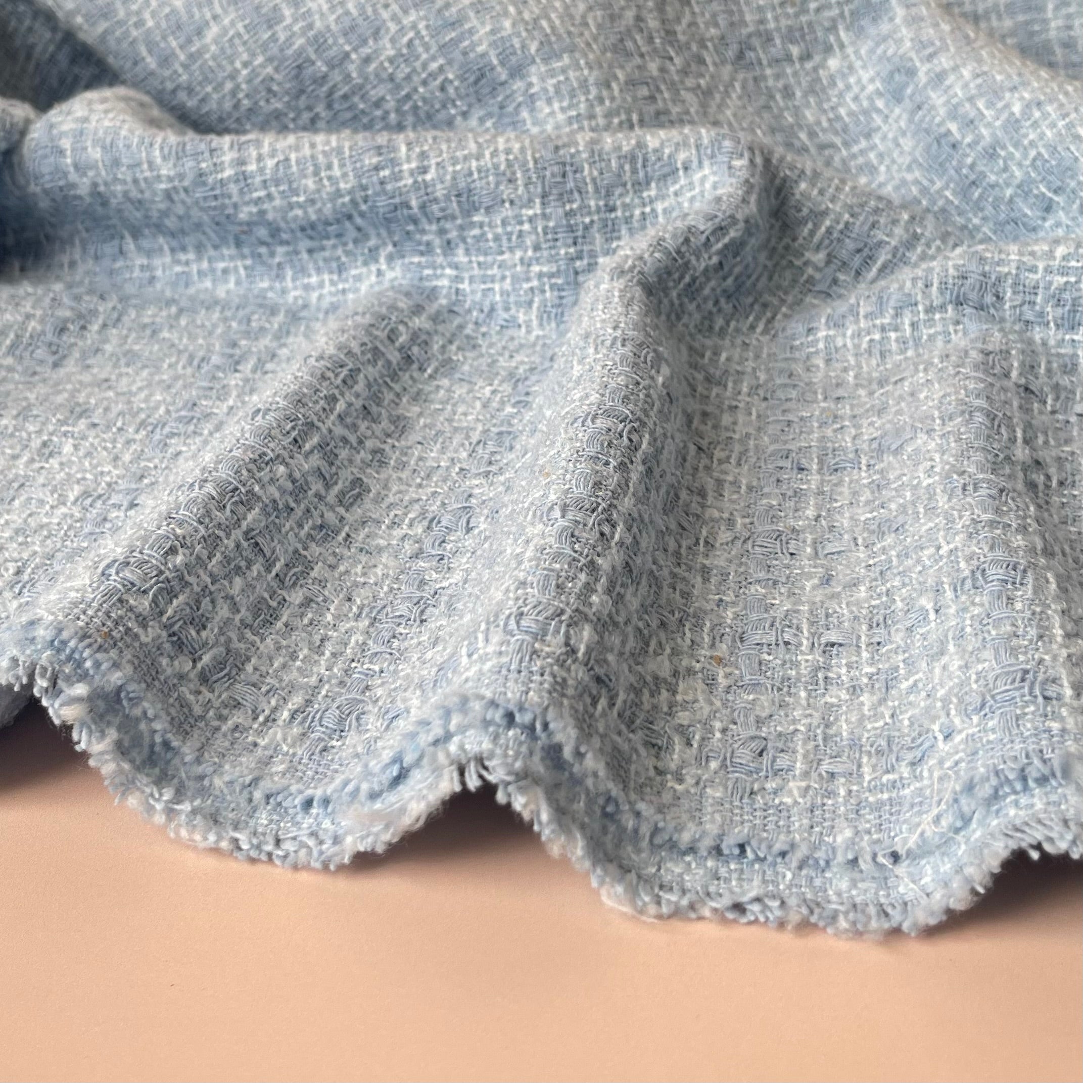 Coco Yarn Dyed Blue Cotton Blend Boucle Fabric